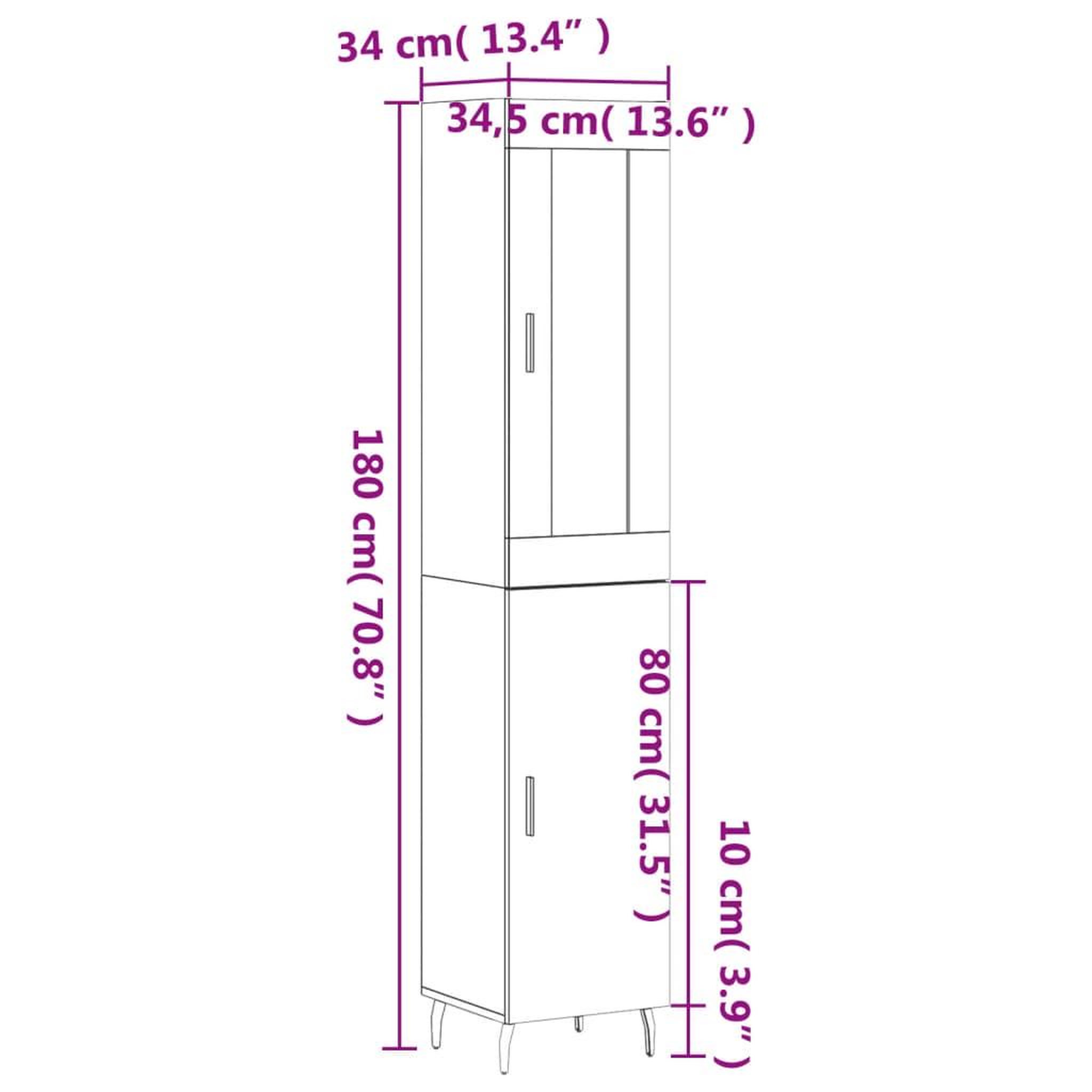 Voir la diapositive 6 : VIDAXL Buffet haut Blanc 34,5x34x180 cm Bois d'ingenierie