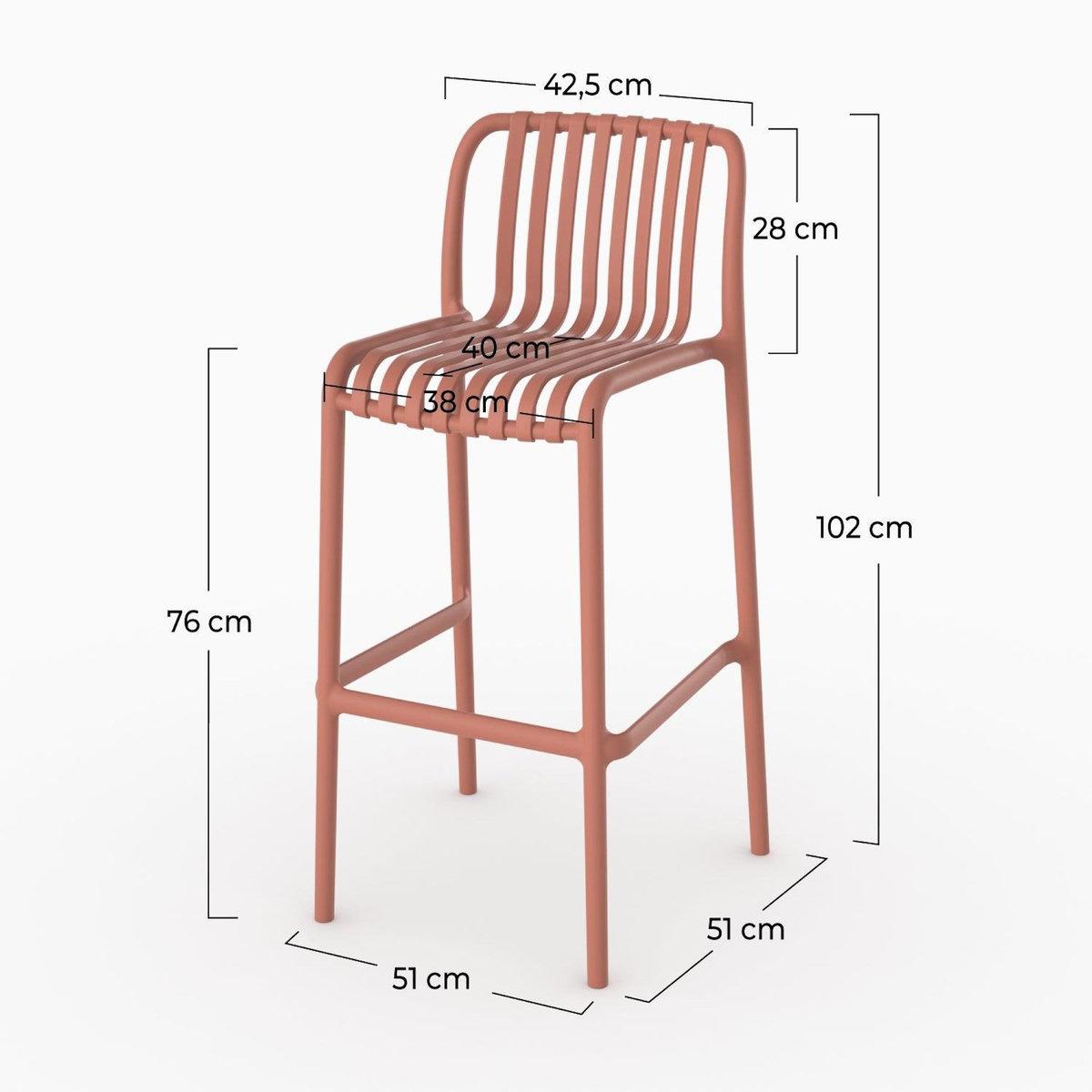 Rendez vous déco Lot de 2 chaises de bar de jardin 76 cm en plastique terracotta-Duli