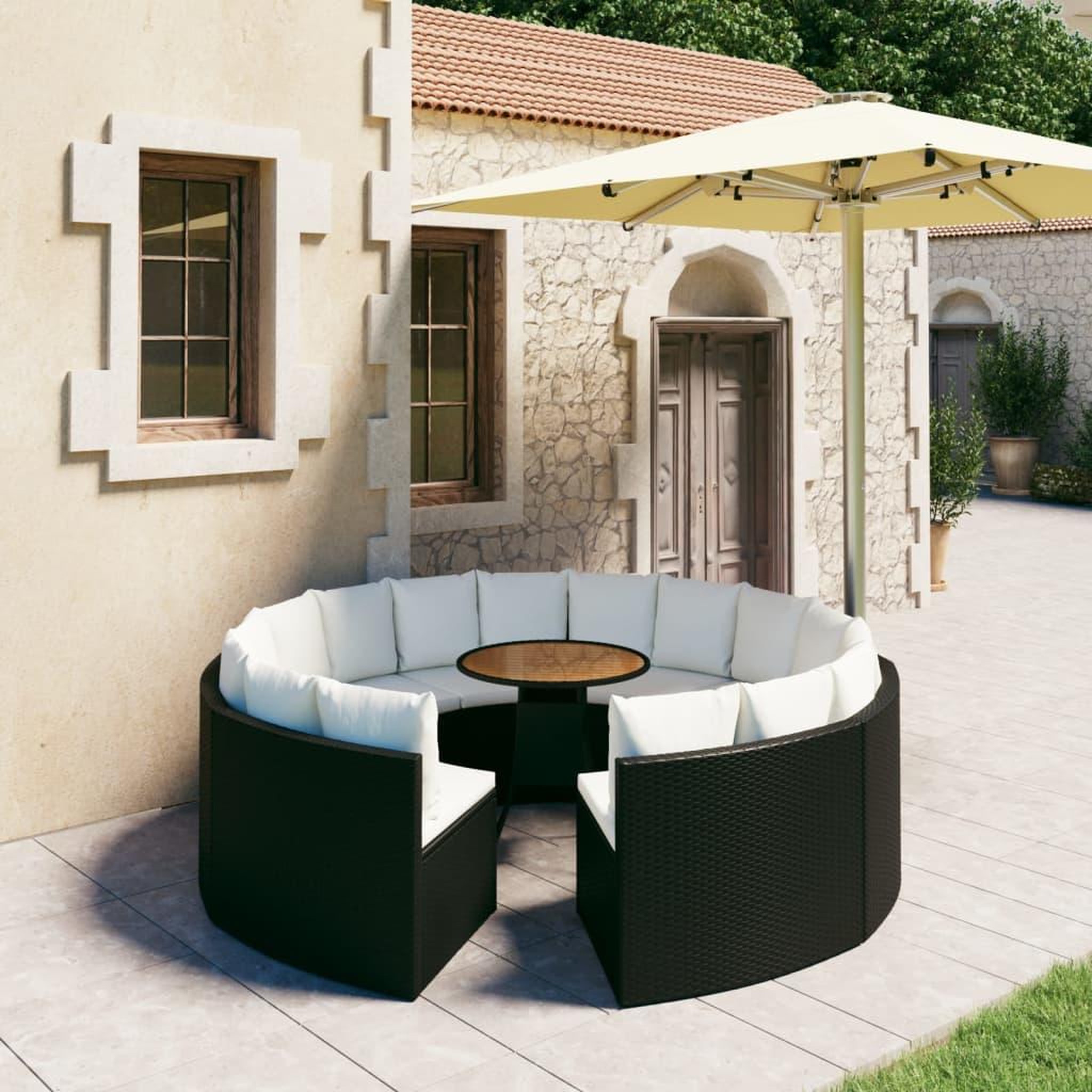 Voir la diapositive 1 : VIDAXL Salon de jardin 9 pcs avec coussins Resine tressee Noir