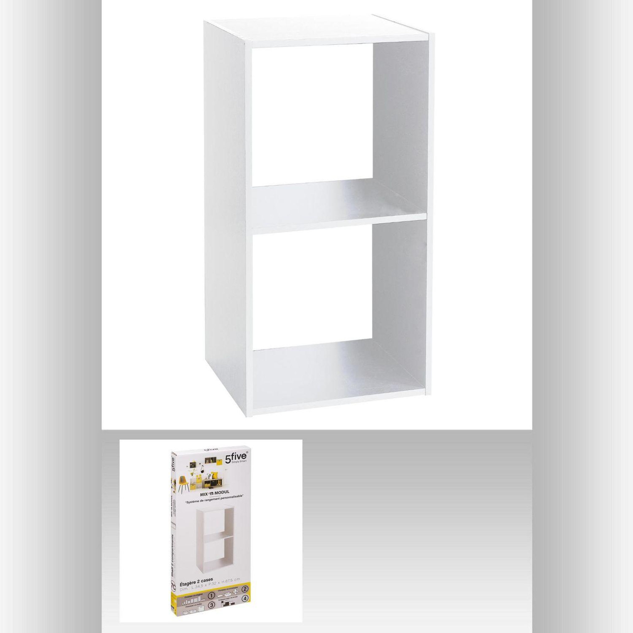 Voir la diapositive 2 : ATMOSPHERA Etagère 2 cases mix - p. 34,5 cm x h. 67,5 cm - blanc