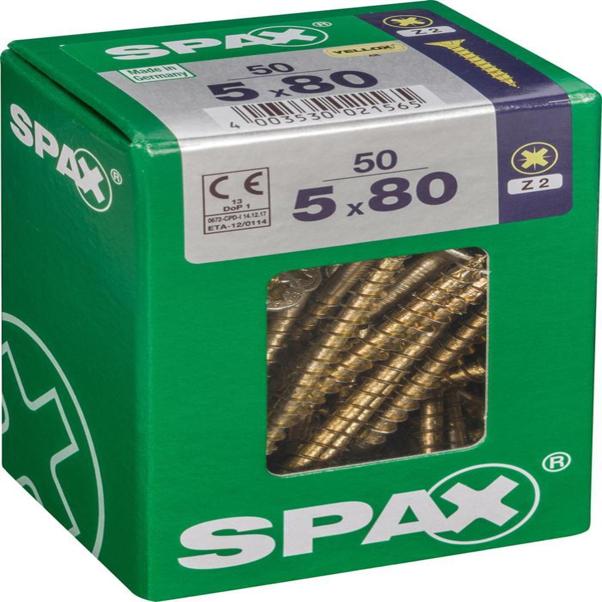 CENTRALE BRICO Lot de 50 vis acier tête fraisée pozidriv SPAX, Diam.5 mm x L.80 mm
