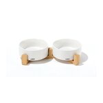 M PETS Bols céramique avec support en bambou 2x350 ml - Mpets - OPERA - Blanc