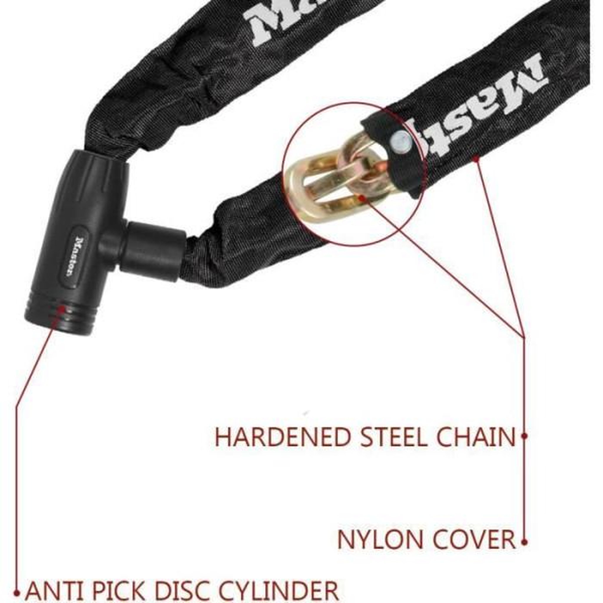 Voir la diapositive 3 : Master lock Chaîne Antivol Vélo - MASTER LOCK - 90 cm de longueur - Acier cémenté résistant a la coupe et au sciage