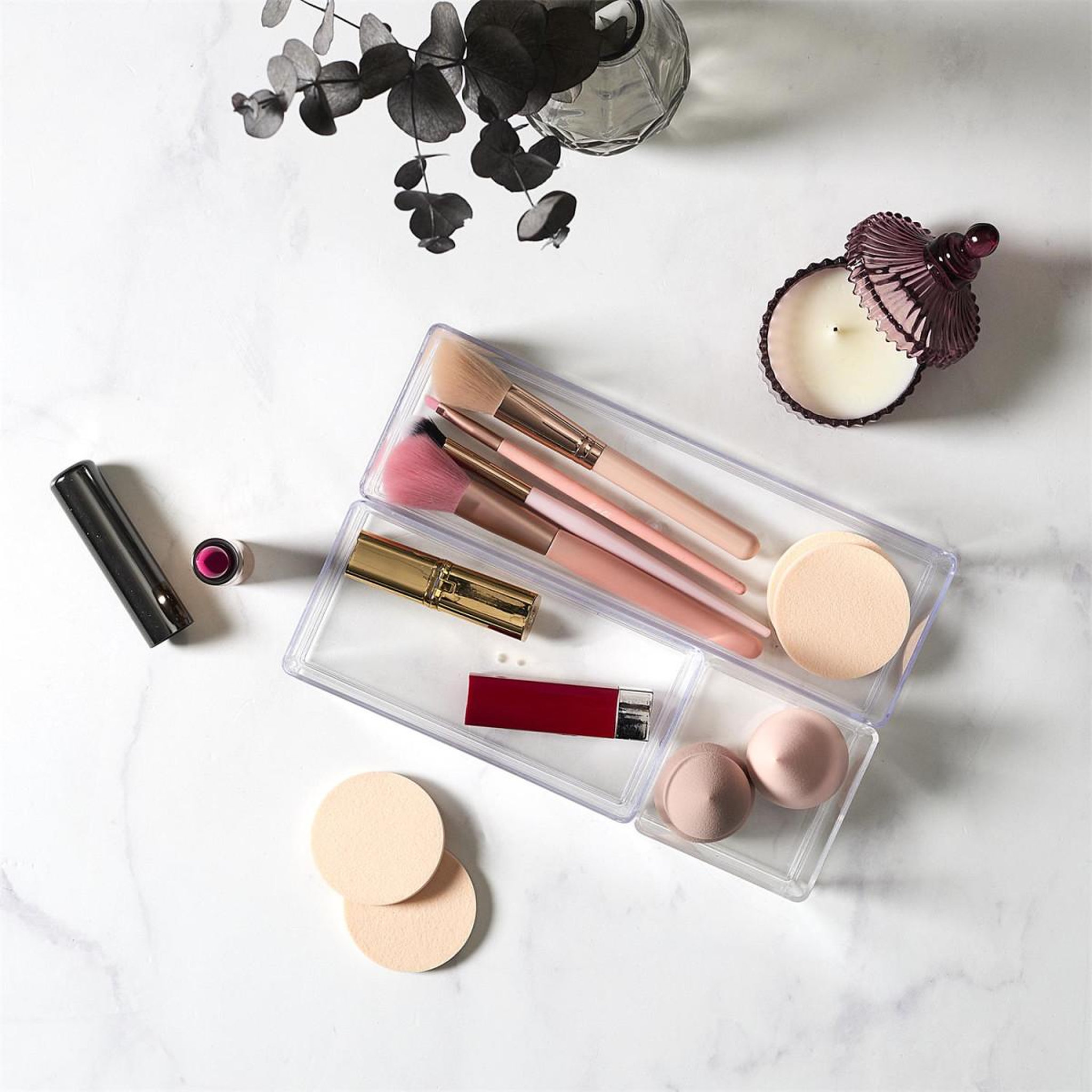 Voir la diapositive 4 : Cosmetic Club Lot de 3 organisateurs de tiroir  cosmétique  22cm transparent