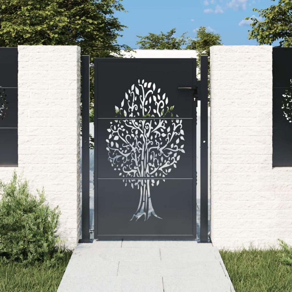VIDAXL Portail de jardin anthracite 105x130cm acier conception d'arbre
