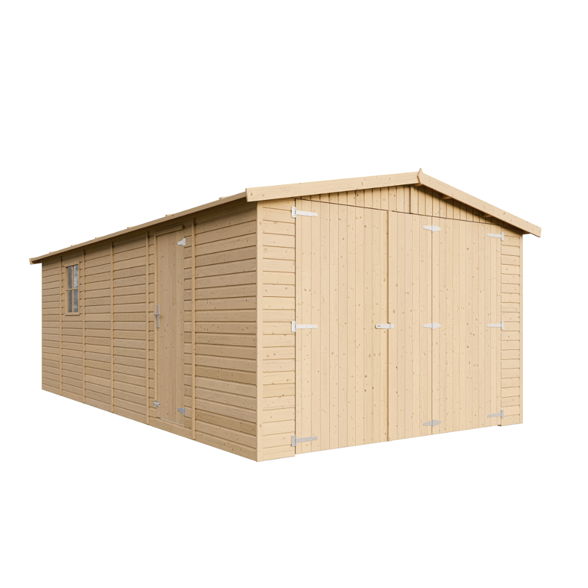 Voir la diapositive 2 : TIMBELA Garage en bois Naturel - H222X616x324 cm/18 m² M102