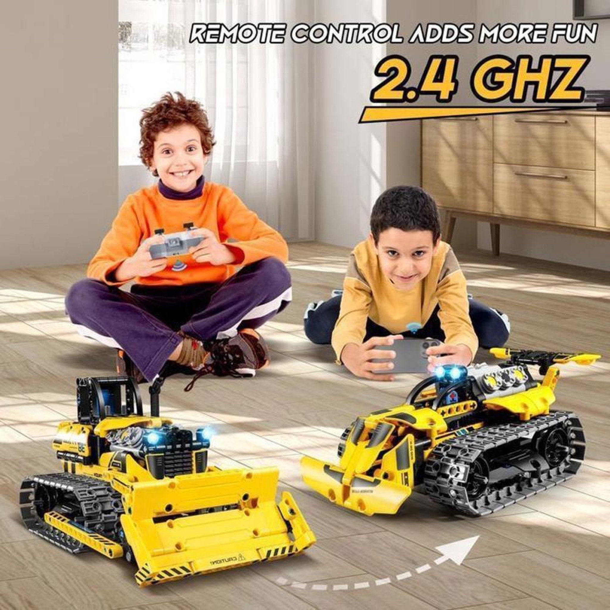 Voir la diapositive 3 : Coffret de construction RC 3 en 1 programmable 2,4 GHz 452 pièces – bulldozer, benne et véhicule chenillé