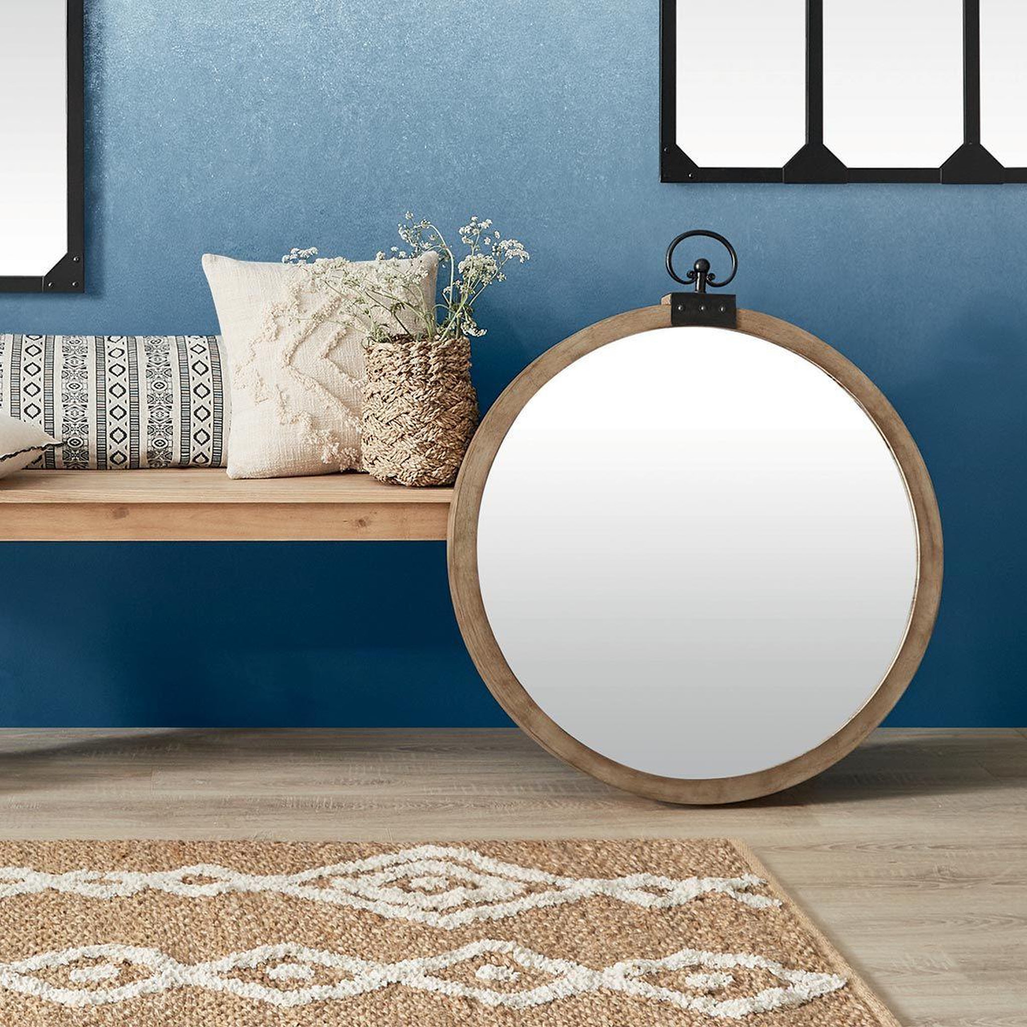 Voir la diapositive 4 : ATMOSPHERA Miroir mural vintage  gousset  73cm marron