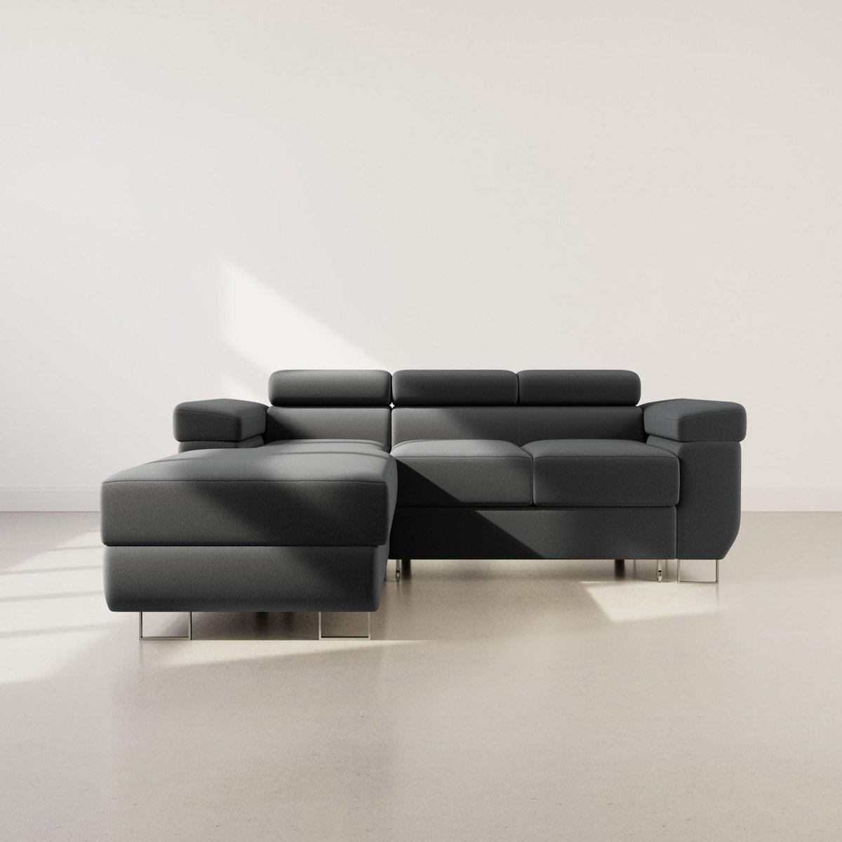 BEST MOBILIER Pablo - canapé d'angle gauche - 6 places - convertible avec coffre et têtières réglables - en velours