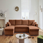 BEST MOBILIER Cyrus - canapé panoramique en u - 7 places - convertible avec coffre - en velours côtelé. Coloris disponibles : Gris, Beige