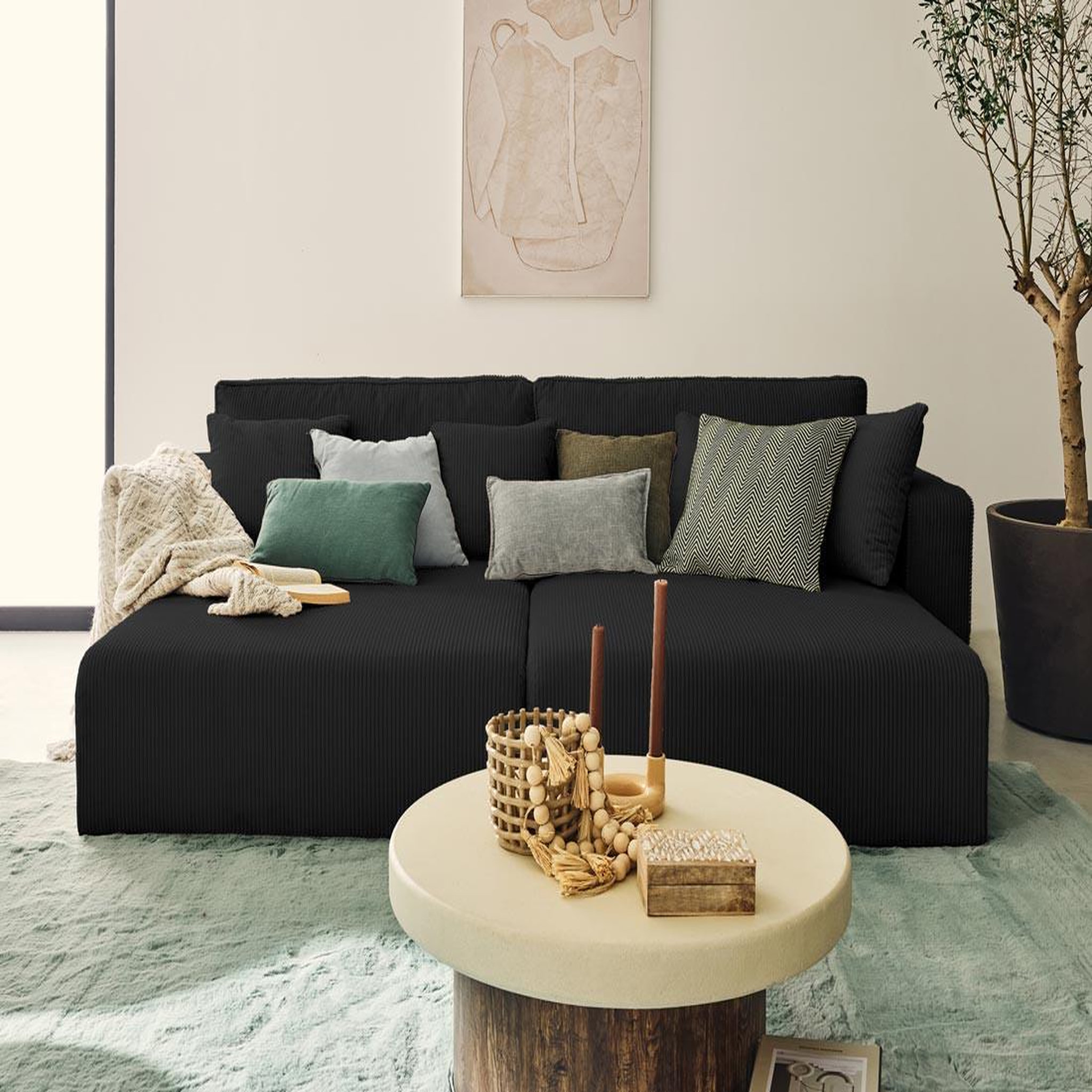 Voir la diapositive 2 : BEST MOBILIER Topaze - canapé droit 4 places avec double méridienne - assise profonde - en velours côtelé