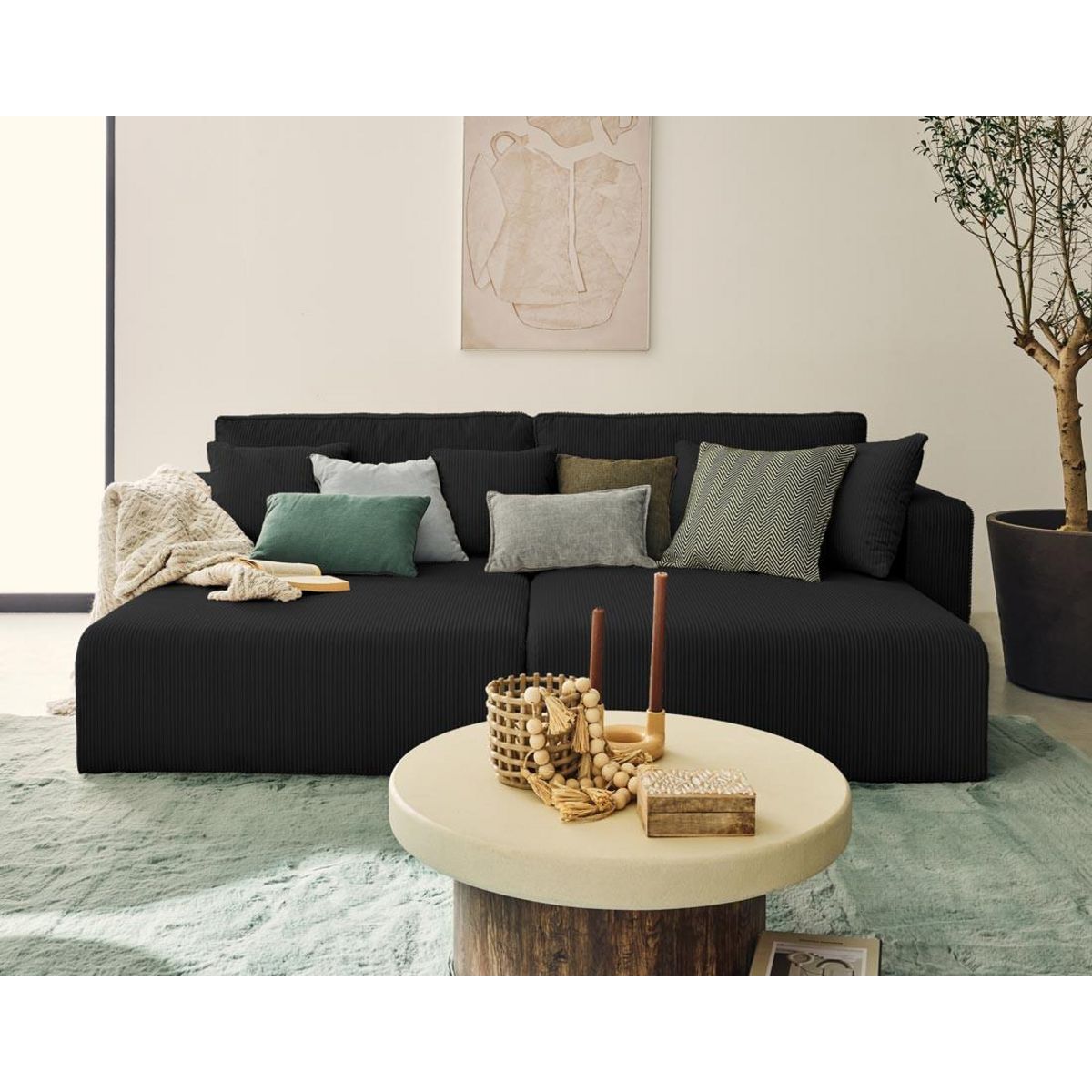 BEST MOBILIER Topaze - canapé droit 4 places avec double méridienne - assise profonde - en velours côtelé