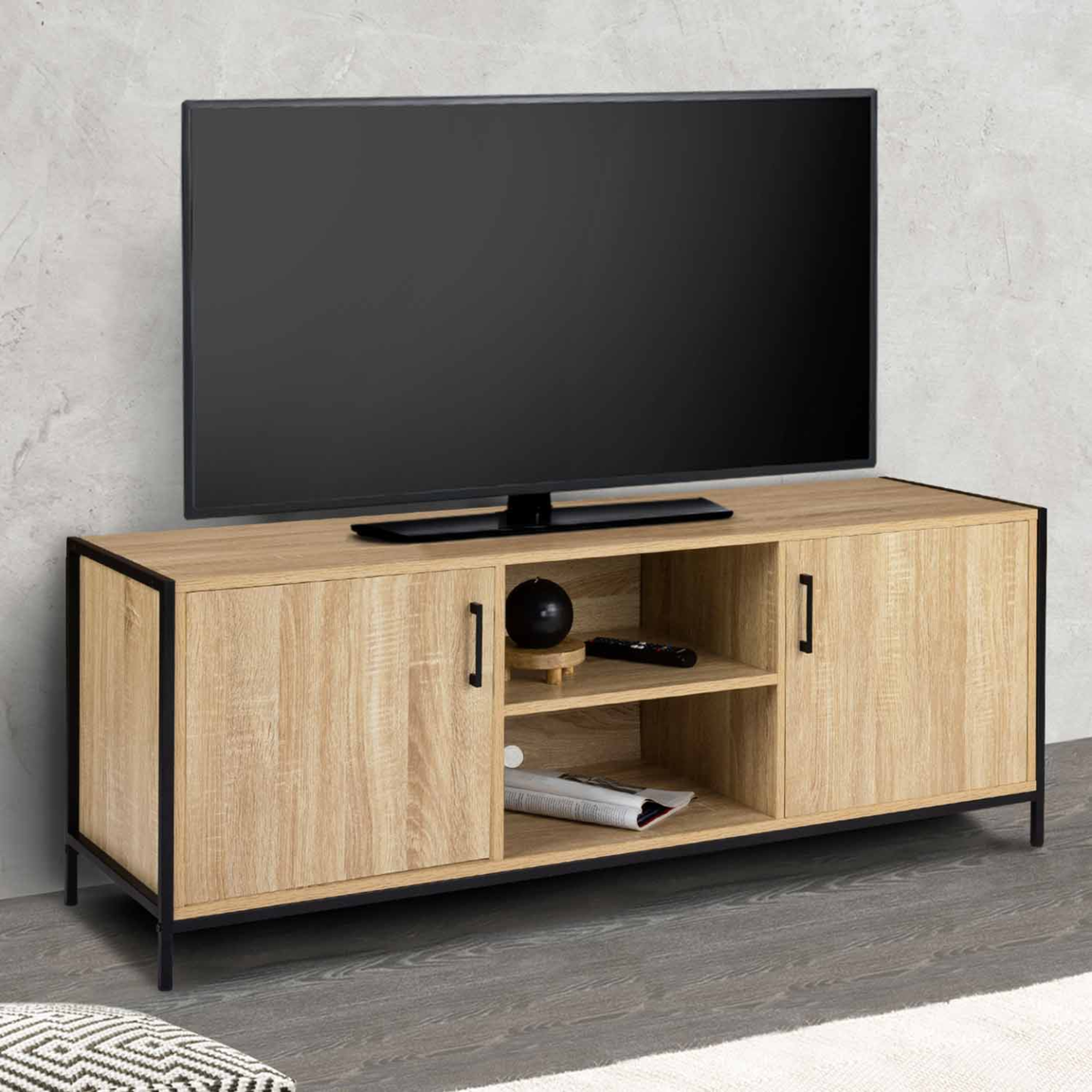 Voir la diapositive 2 : ID MARKET Meuble tv 140 cm detroit 2 portes design industriel