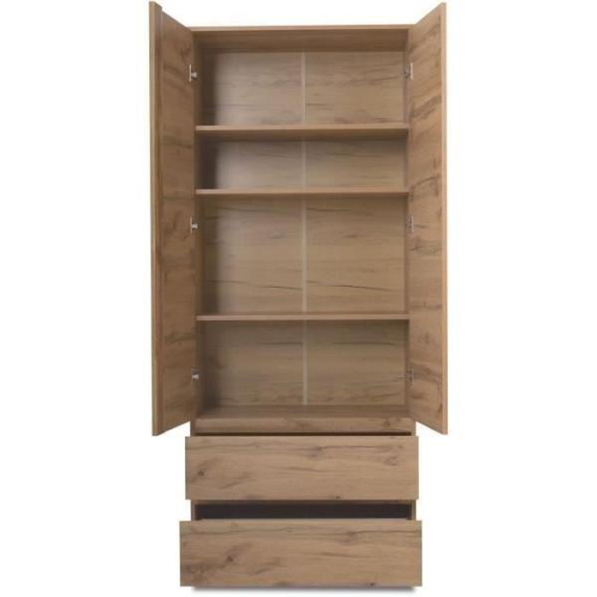 Voir la diapositive 3 : MARKET24 Armoire IMAGE 7 - Décor chene - 2 portes + 2 tiroirs - L80 x H191 x P40 cm