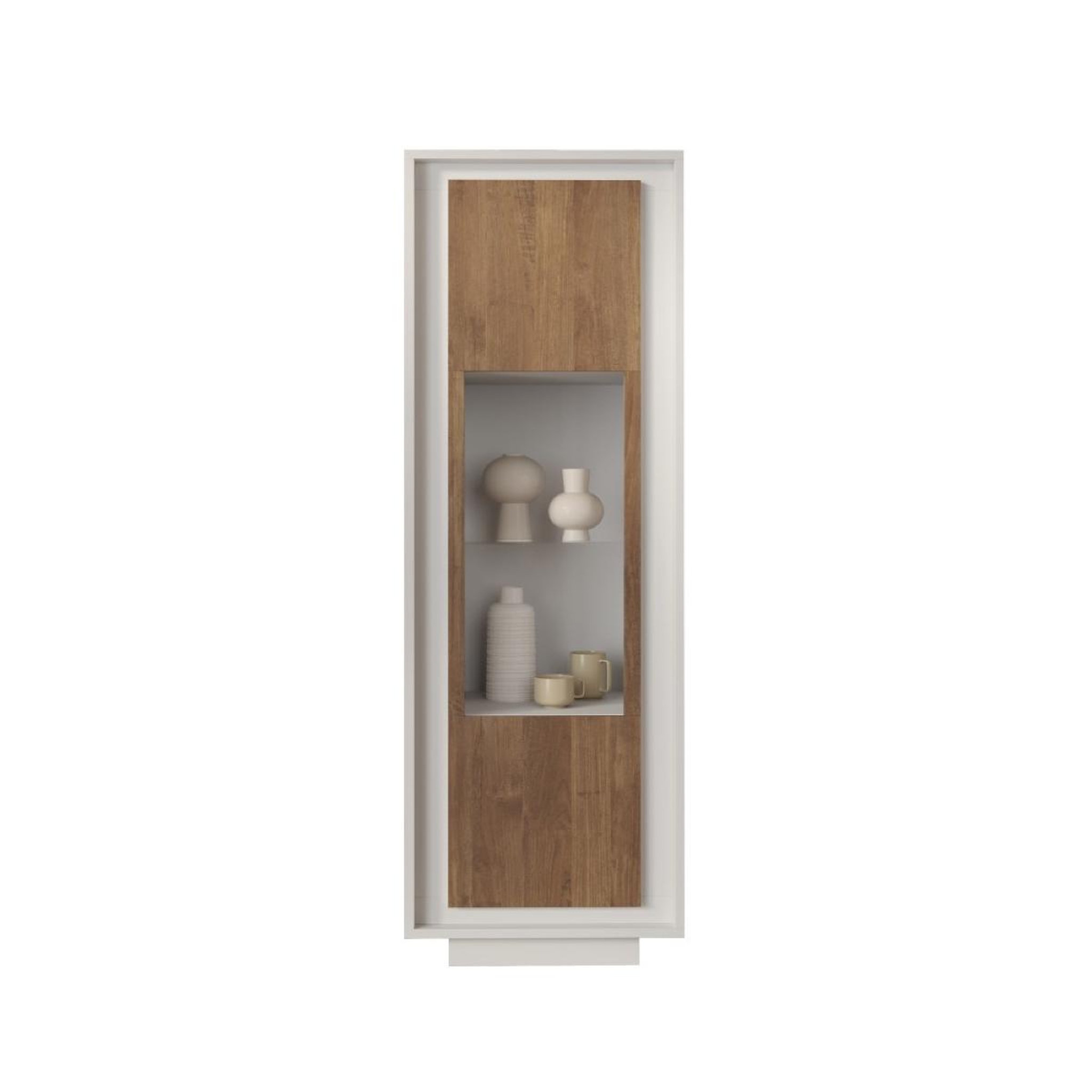 JLC KREATION Vitrine 1 porte salle à manger blanc et noyer YORI