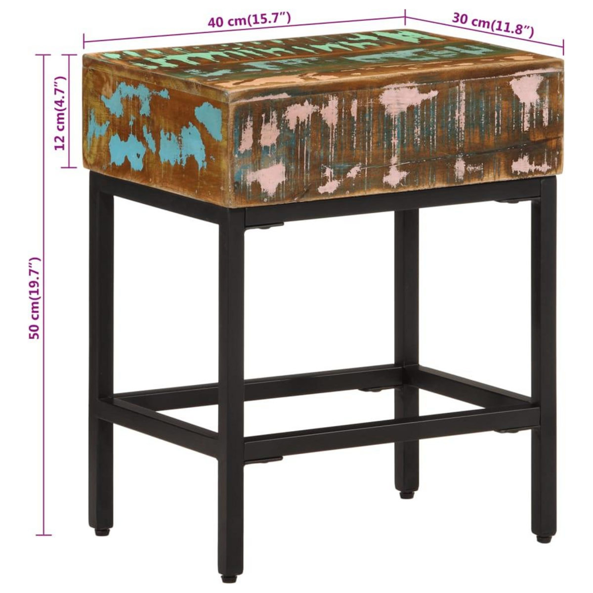 VIDAXL Table d'appoint 40x30x51 cm Bois massif de recuperation