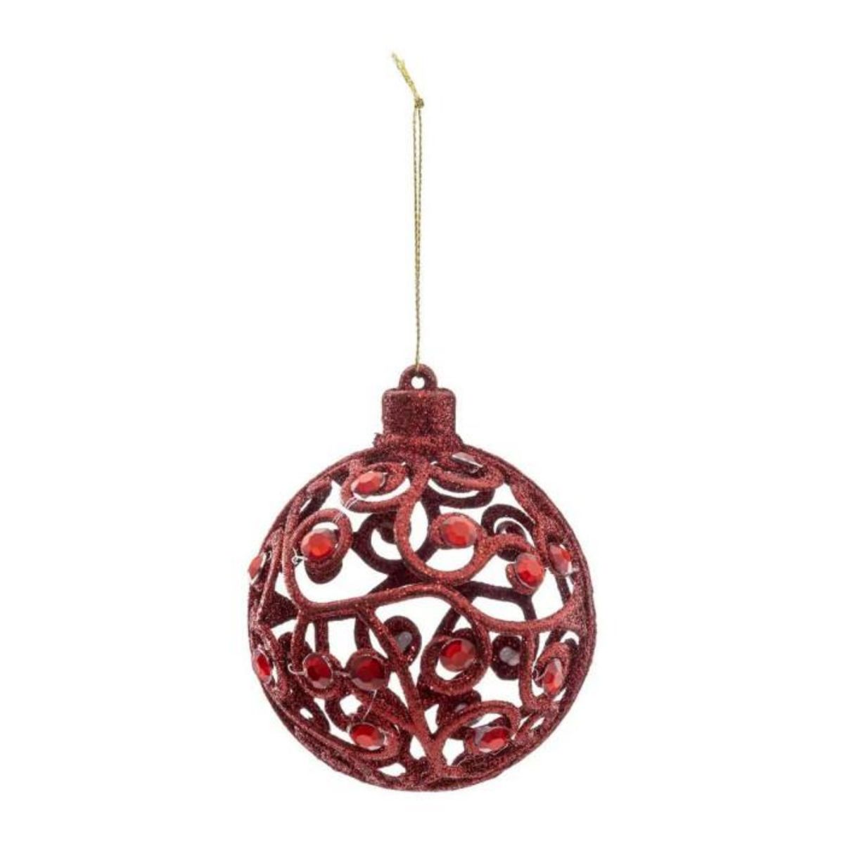 ATMOSPHERA Boule de Noël Paillettes & Strass  Soir  8cm Rouge