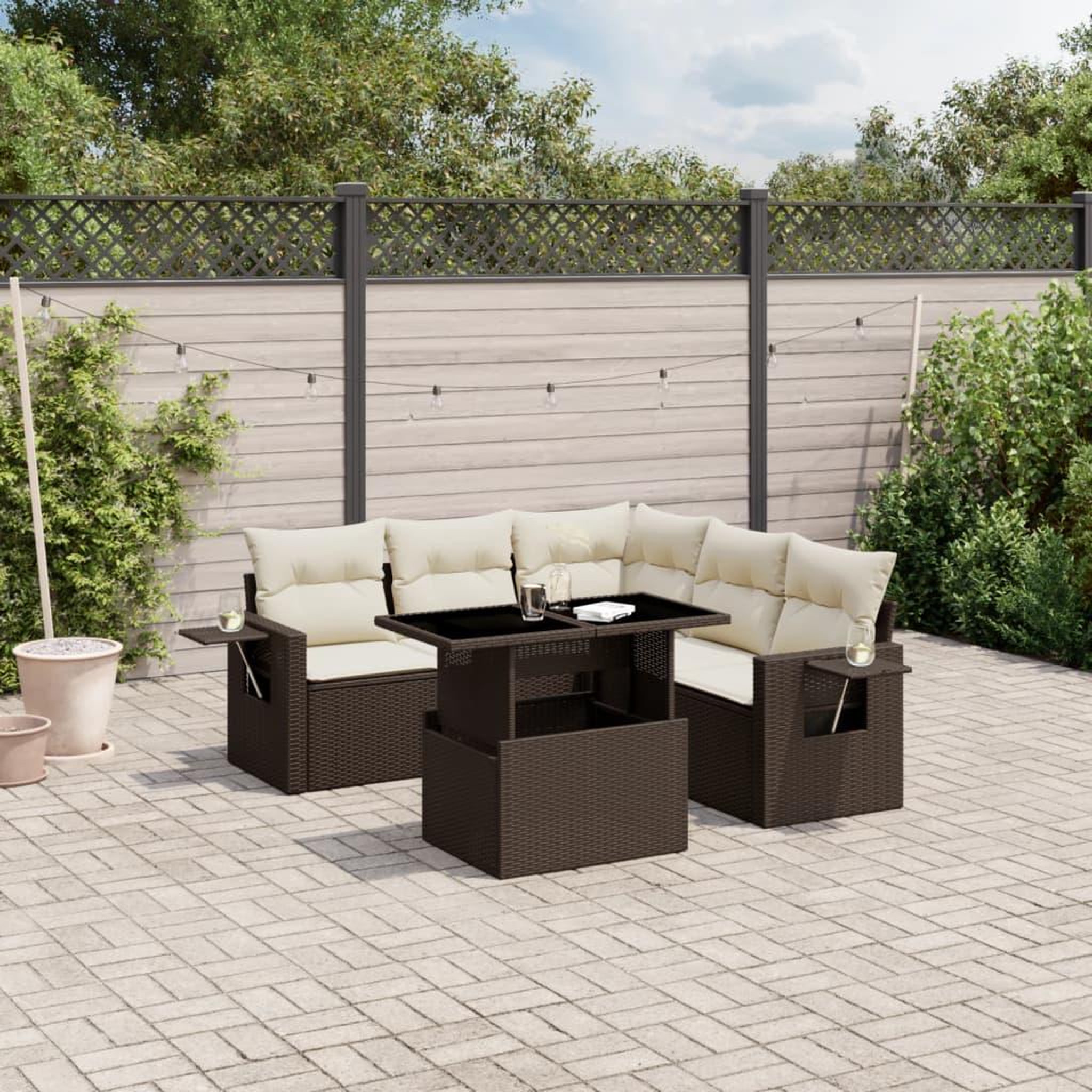 VIDAXL Salon de jardin avec coussins 6 pcs marron resine tressee