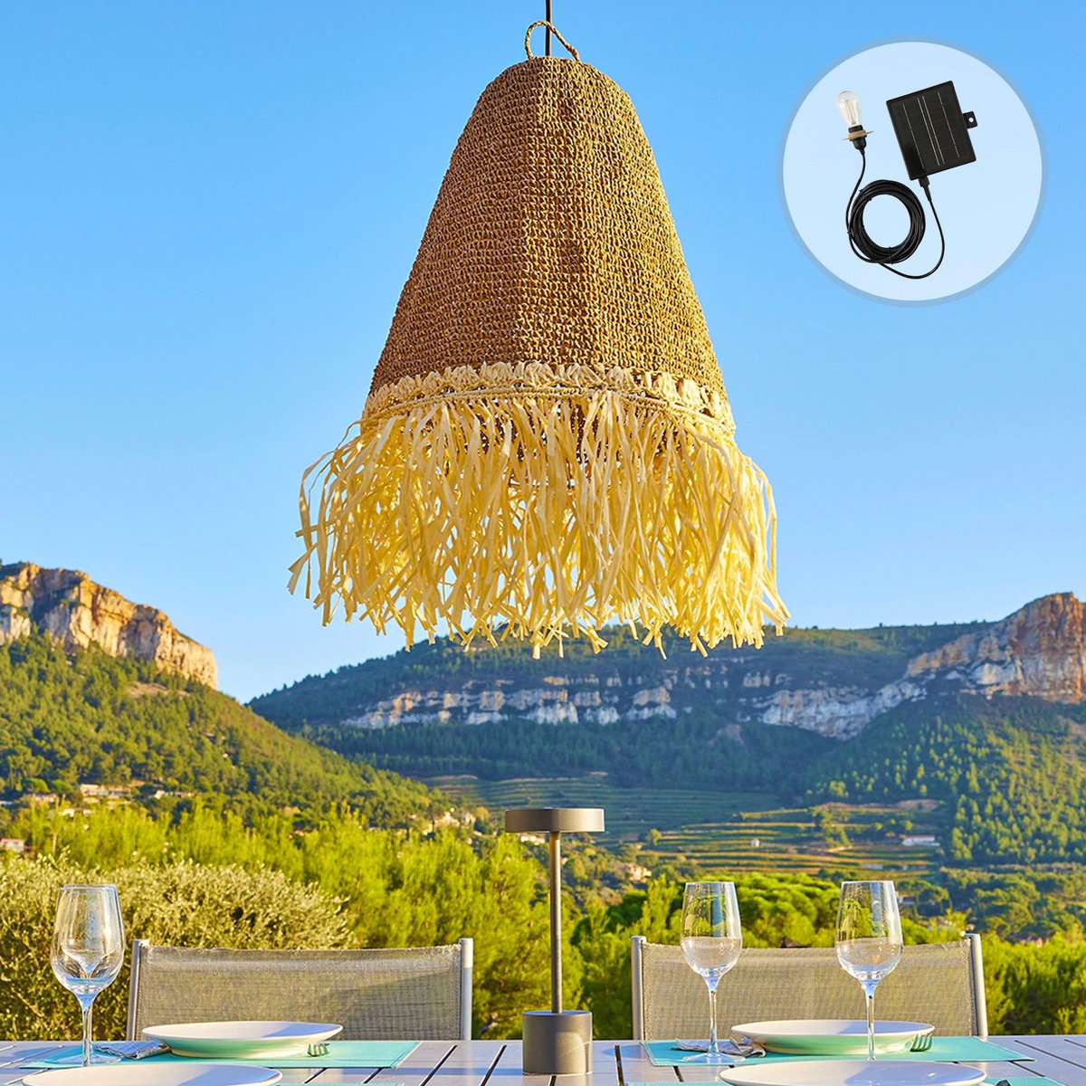 Lumisky Suspension d'extérieur nomade solaire PALOMA Beige Herbe marine D40 cm