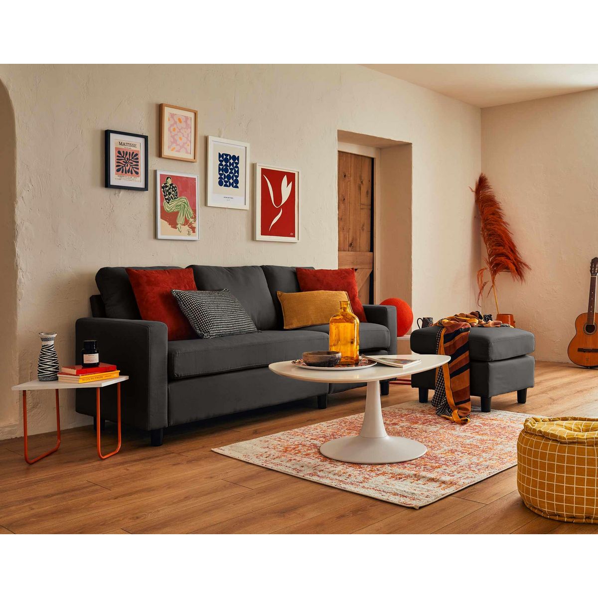 BEST MOBILIER Vianon - canapé d'angle modulable 3 places + 1 pouf - en tissu