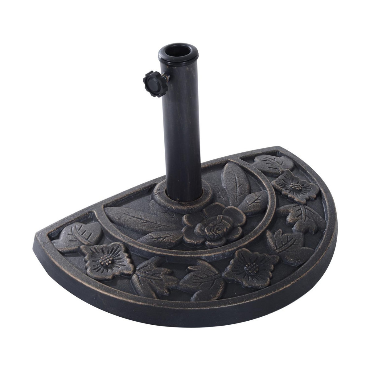 OUTSUNNY Pied de parasol base de lestage parasol demi-cercle résine imitation fonte motif fleur 50L x 31l x 32H cm