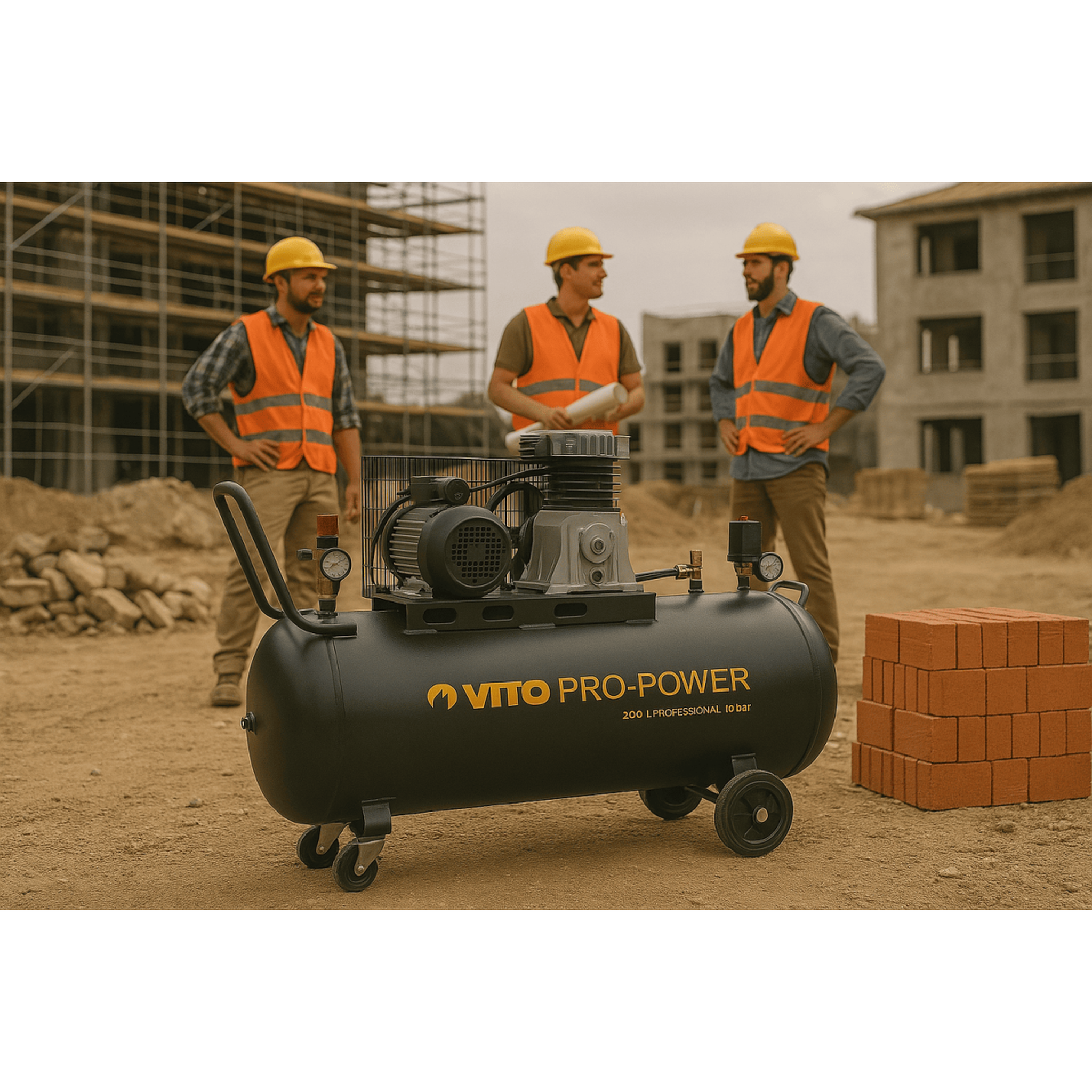 Voir la diapositive 3 : VITO Compresseur d'air à courroie 200 litres 4cv 3kw pression 10 bar 230v vito