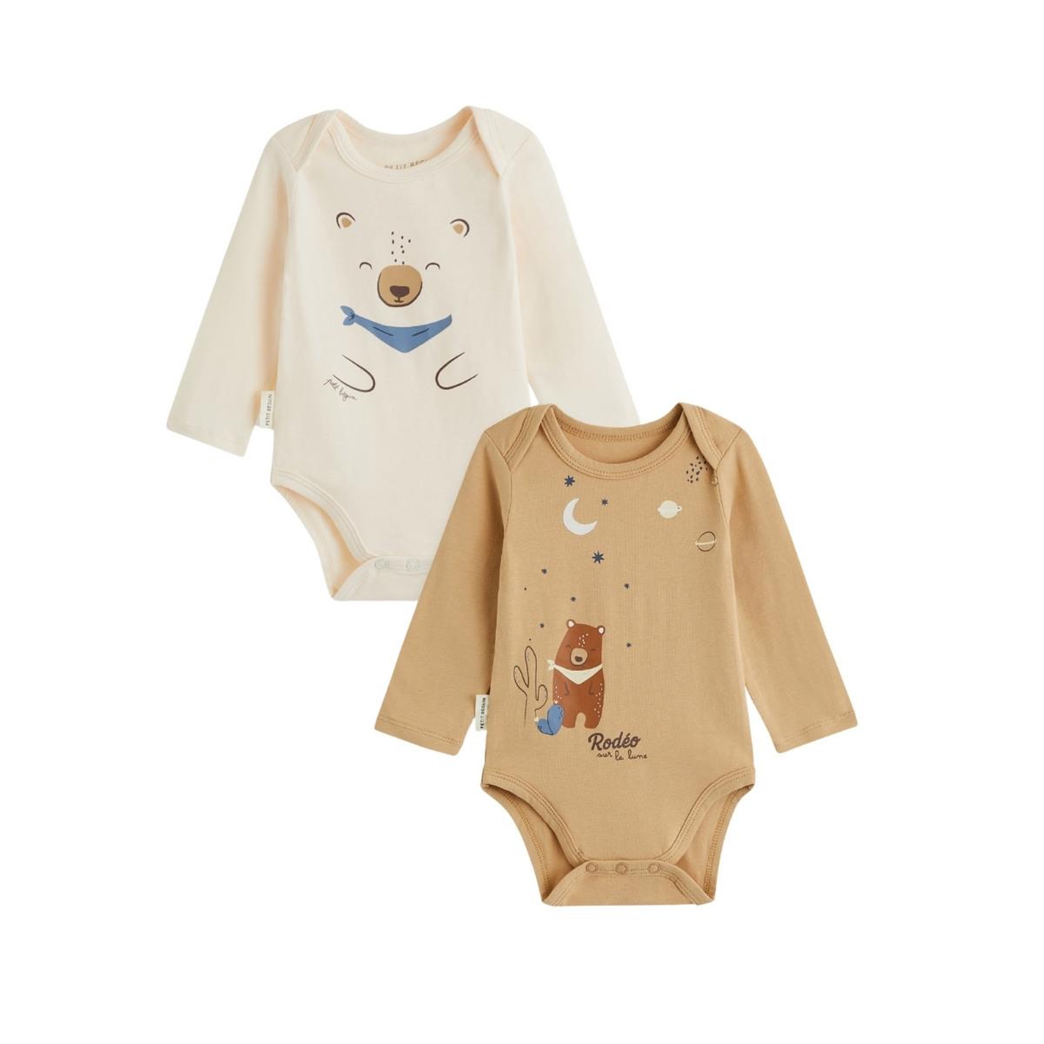 Voir la diapositive 1 : PETIT BEGUIN Lot de 2 bodies bébé manches longues moka