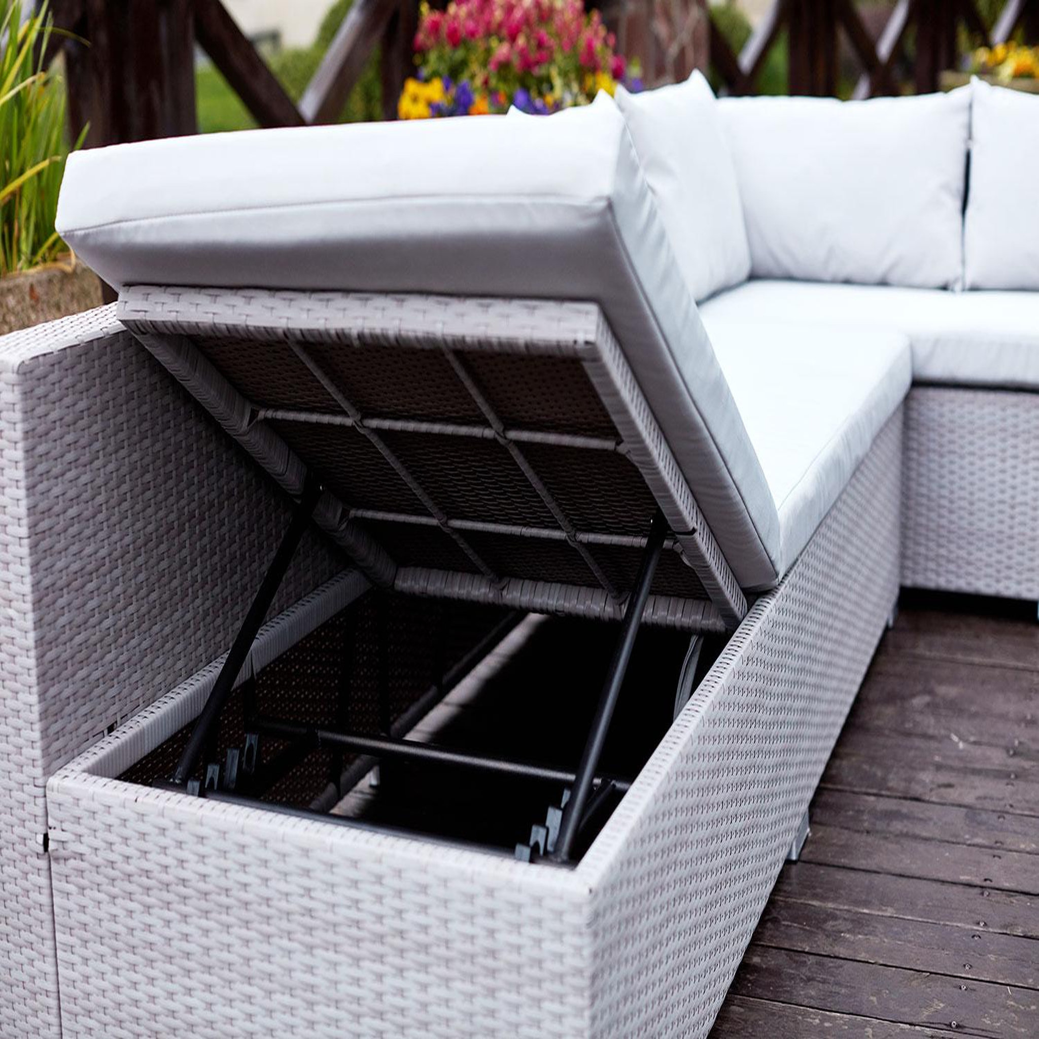 Voir la diapositive 4 : CONCEPT USINE Salon de jardin encastrable 10 places en résine tressée gris SAMOA