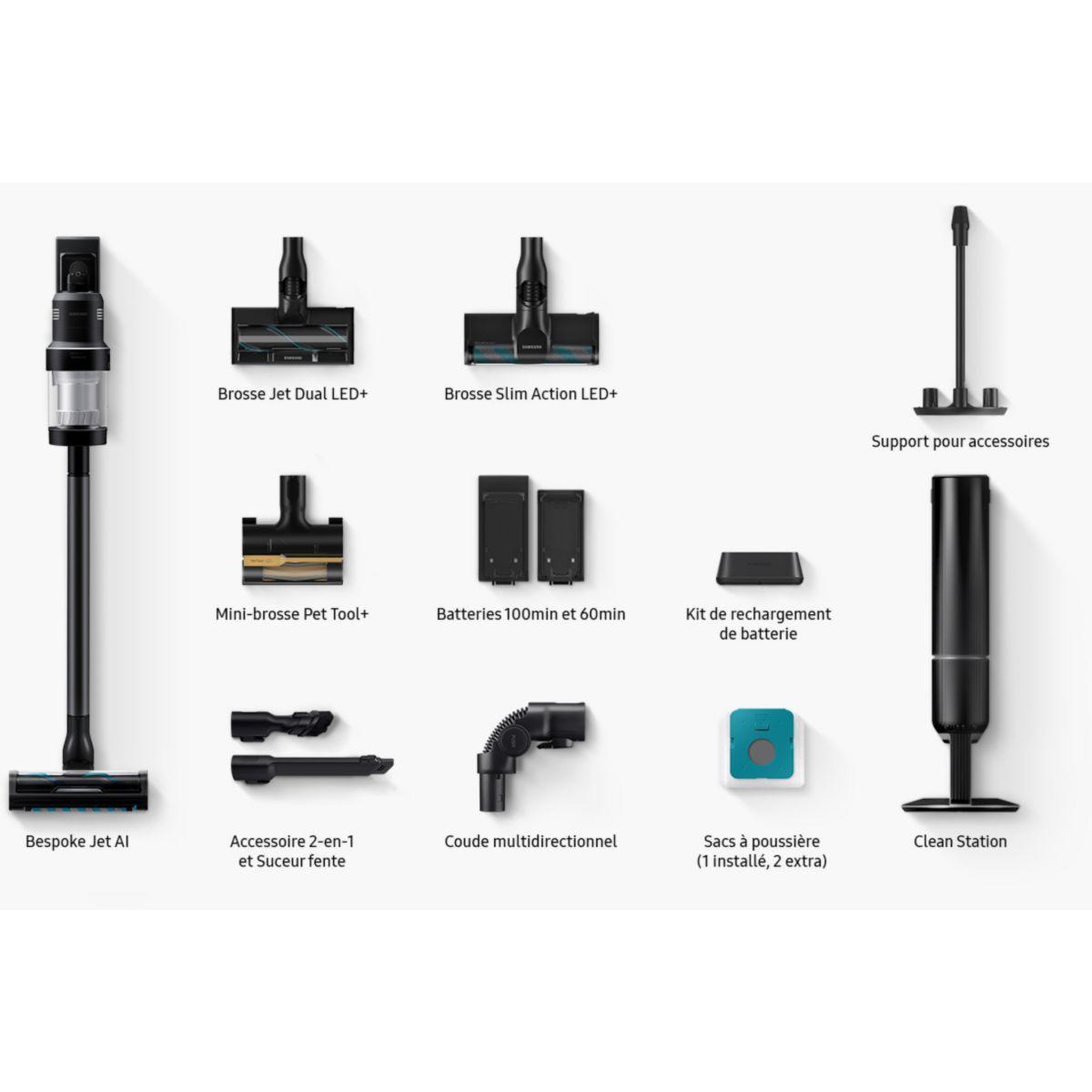 Voir la diapositive 2 : Samsung Aspirateur balai Bespoke Jet AI 2 batteries VS28C9784QK