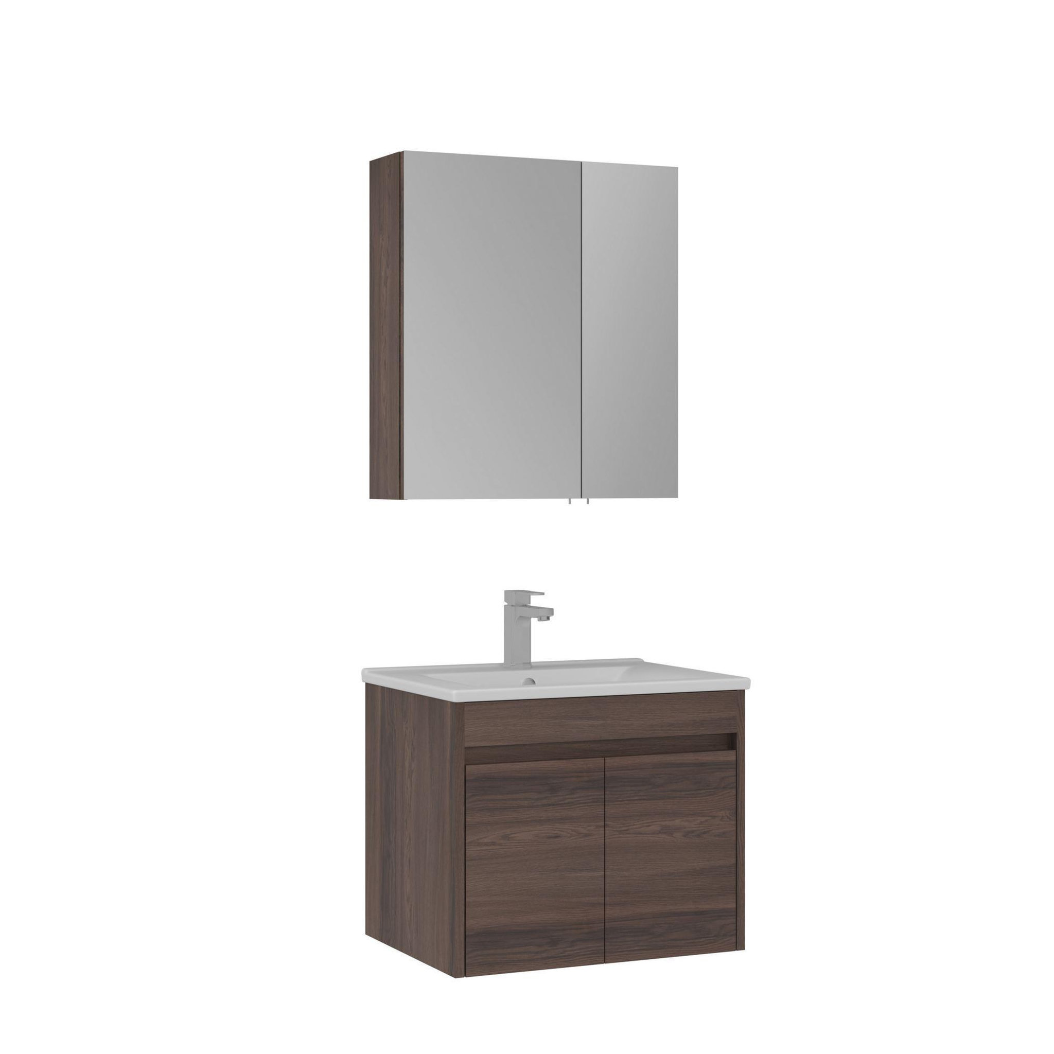 Habitat et Jardin Meuble avec simple vasque et miroir  Side 65 v2  - 65 x 45 x 52 cm - Walnut