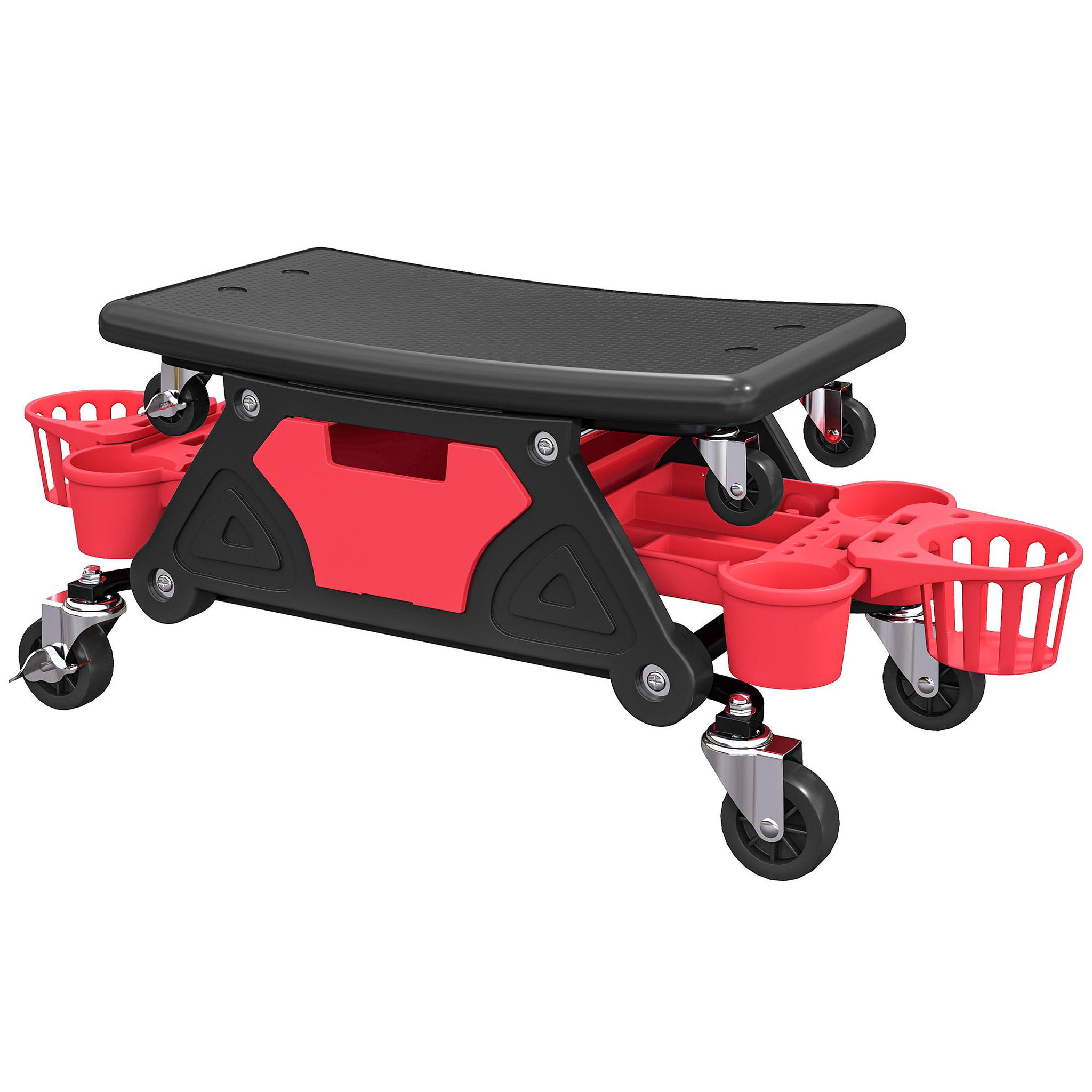 HOMCOM Tabouret d'atelier mobile chariot de mécanicien 2 en 1 - 3 plateaux outils - noir rouge