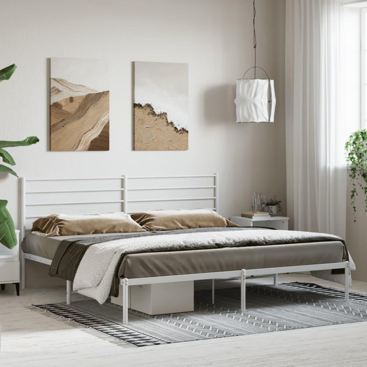 VIDAXL Cadre de lit metal sans matelas et tete de lit blanc 180x200 cm