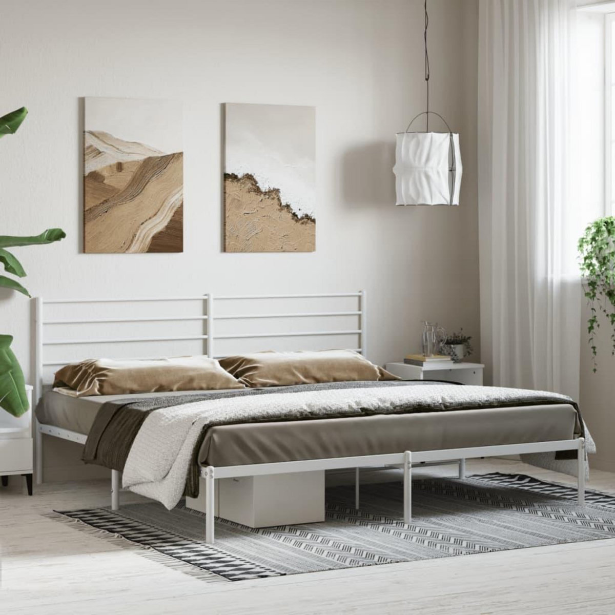 VIDAXL Cadre de lit metal sans matelas et tete de lit blanc 180x200 cm