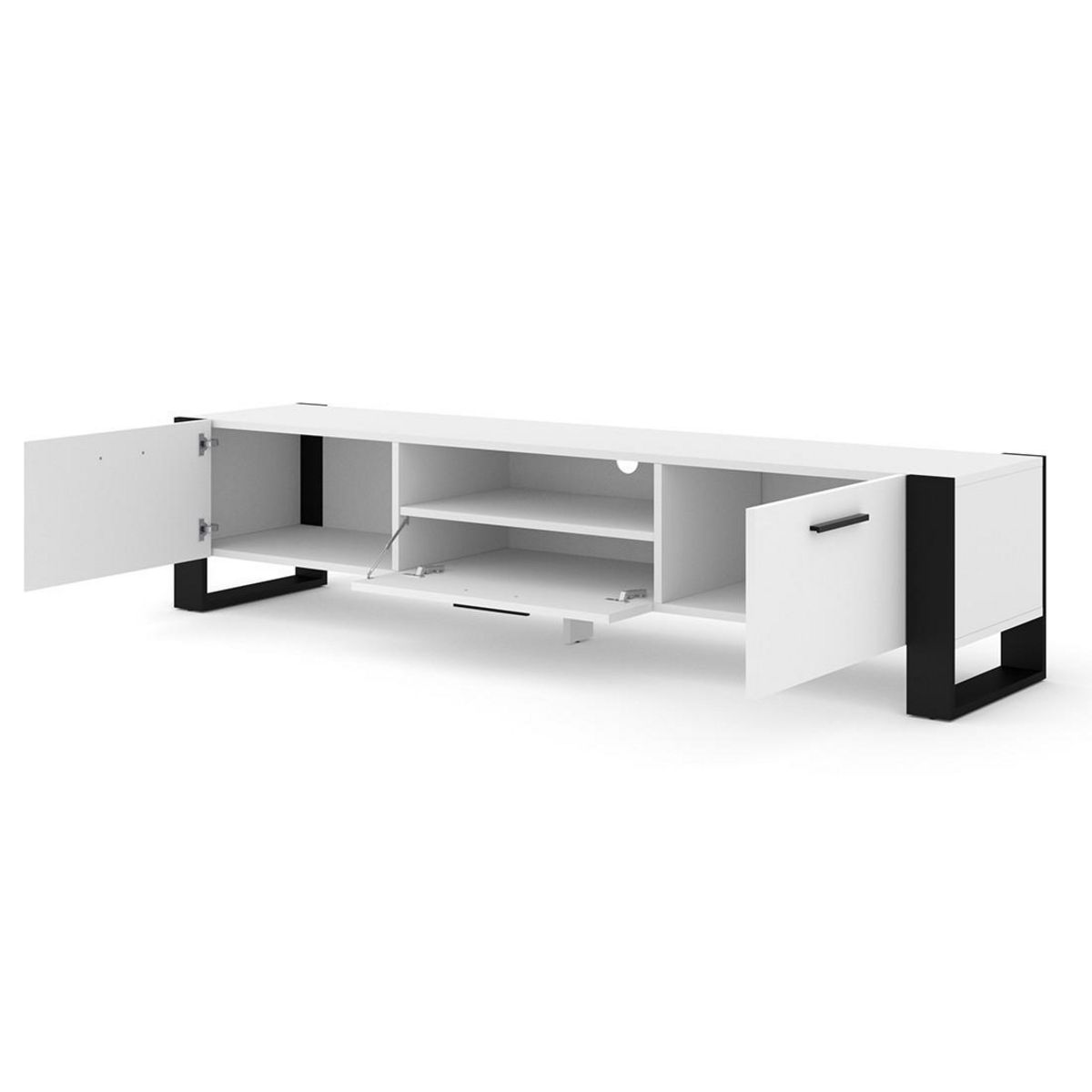 BEST MOBILIER Donnely - meuble tv - blanc et noir - 2 portes, 1 tiroir et 1 niche - 200 cm