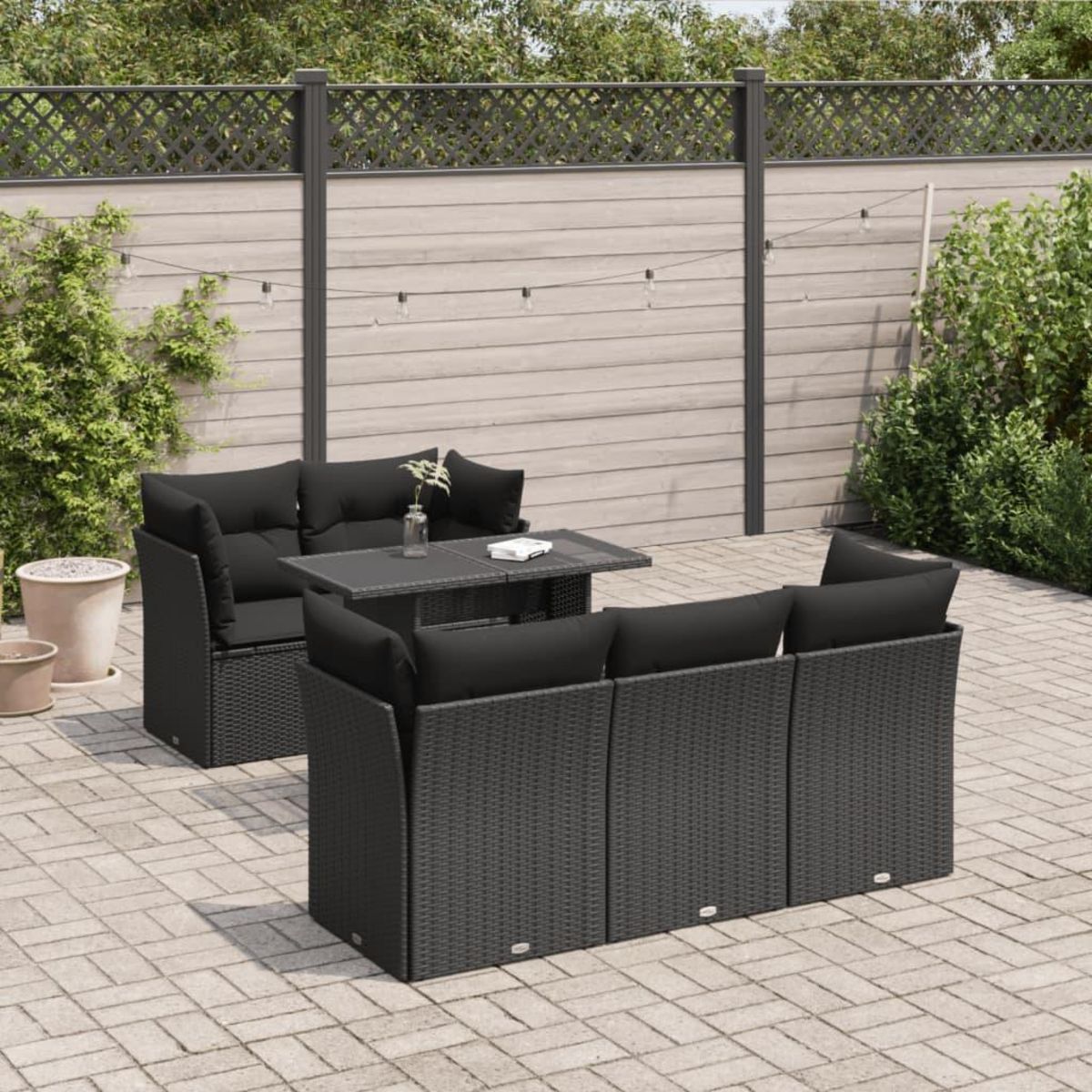 VIDAXL Salon de jardin 6 pcs avec coussins noir resine tressee