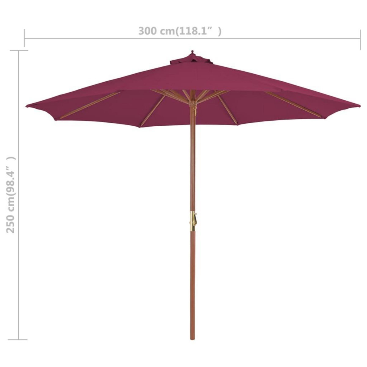 VIDAXL Parasol d'exterieur avec mat en bois 300 cm rouge bordeaux