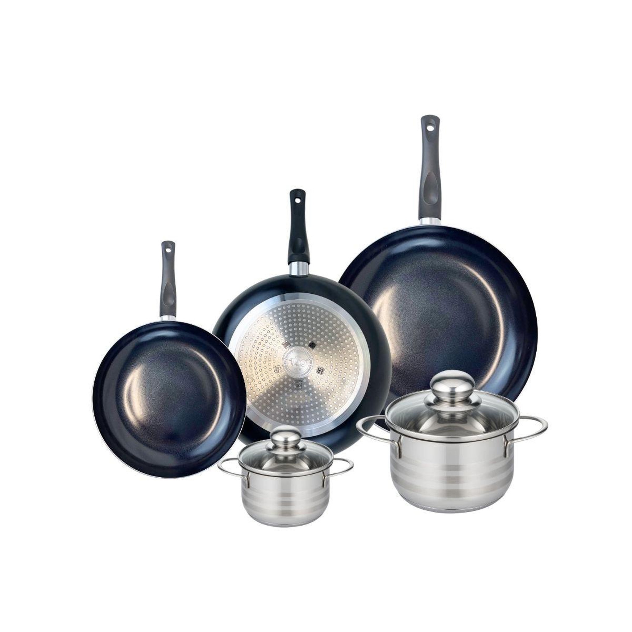 ELO Ensemble de 3 poêles de cuisson 20, 24 et 28 cm et 2 faitouts 12 et 16 cm elo prima brillant