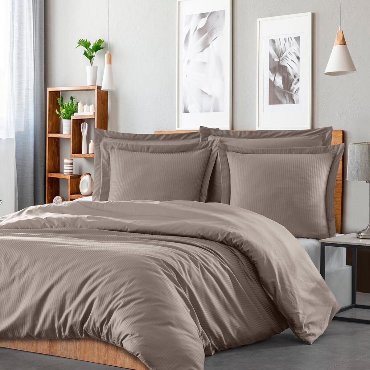 Sensei Maison Housse de couette rayée réversible satin de coton VERSALUXE