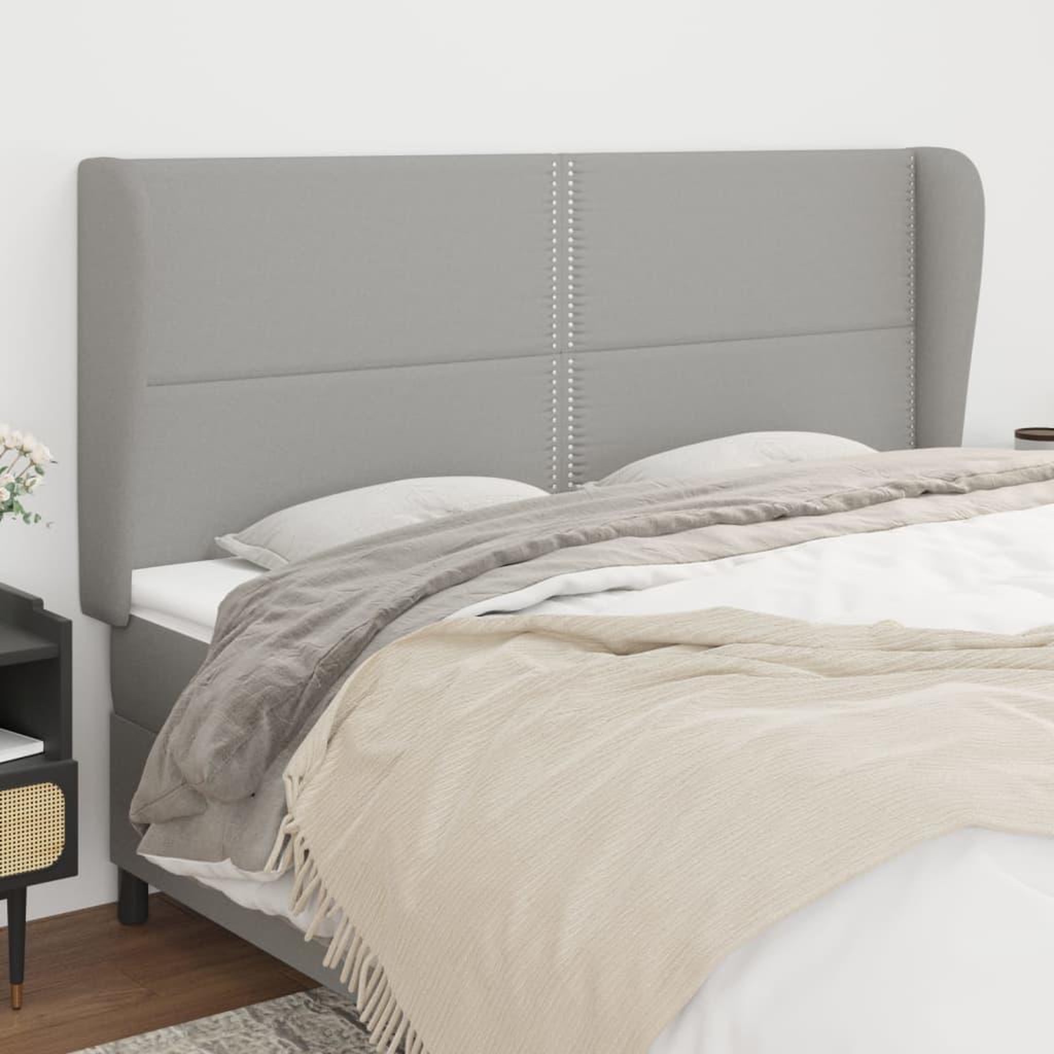 Voir la diapositive 1 : VIDAXL Tete de lit avec oreilles Gris clair 203x23x118/128 cm Tissu
