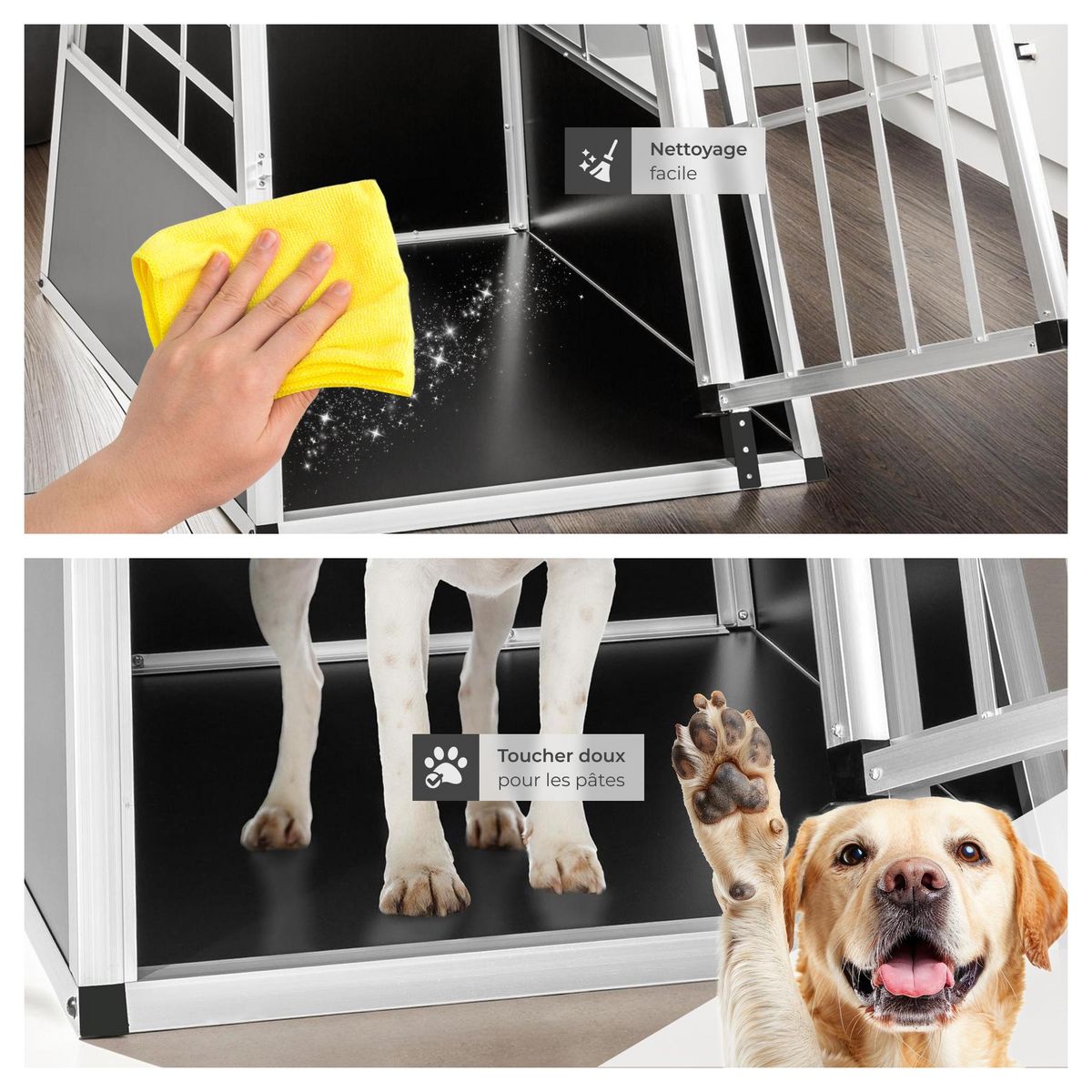 tectake Cage de transport pour chiens sécurisée avec dos droit noir 65 x 90 x 69,5 cm