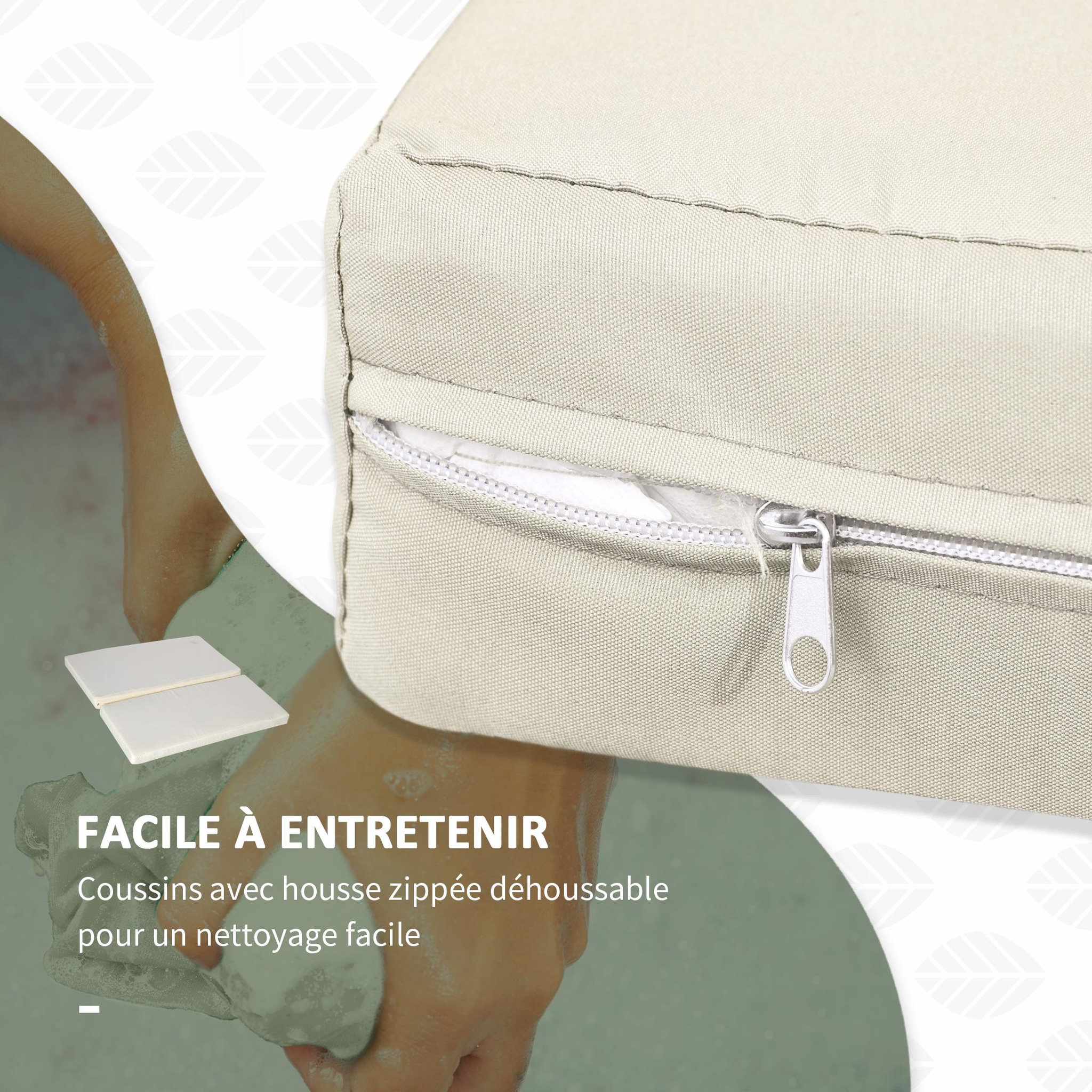 Voir la diapositive 5 : OUTSUNNY Ensemble de jardin 2 places : canapé dossier inclinable tablettes coffre matelas et coussins intégrées + repose-pieds résine tressée 4 fils noire polyester crème