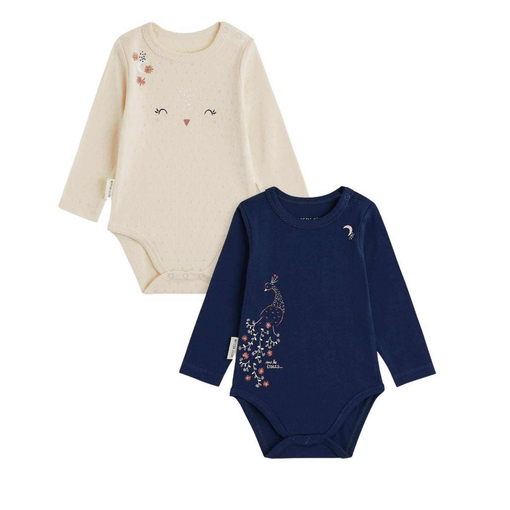 Voir la diapositive 1 : PETIT BEGUIN Lot de 2 bodies bébé manches longues ollie