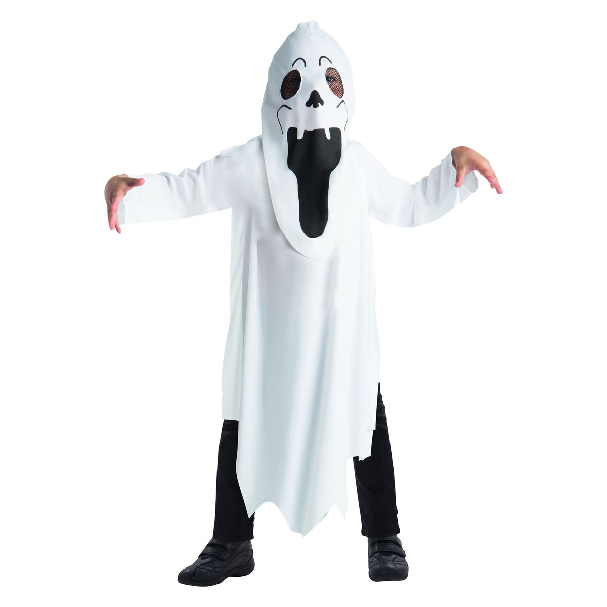 Spooktacular Creations Costume de fantôme pour enfant, costume d'Halloween fantôme, style blanc, avec sac de citrouille, pour garçons et filles, costume d'Halloween Dress Up, jeu de rôle S