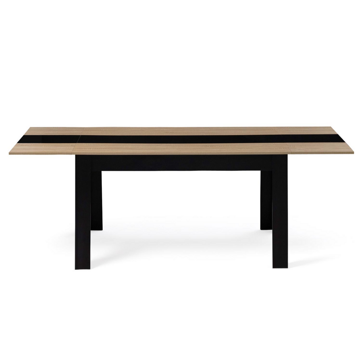 ID MARKET Table à manger extensible rectangle GEORGIA 6-10 personnes noire et imitation hêtre 140-220 x 90 cm