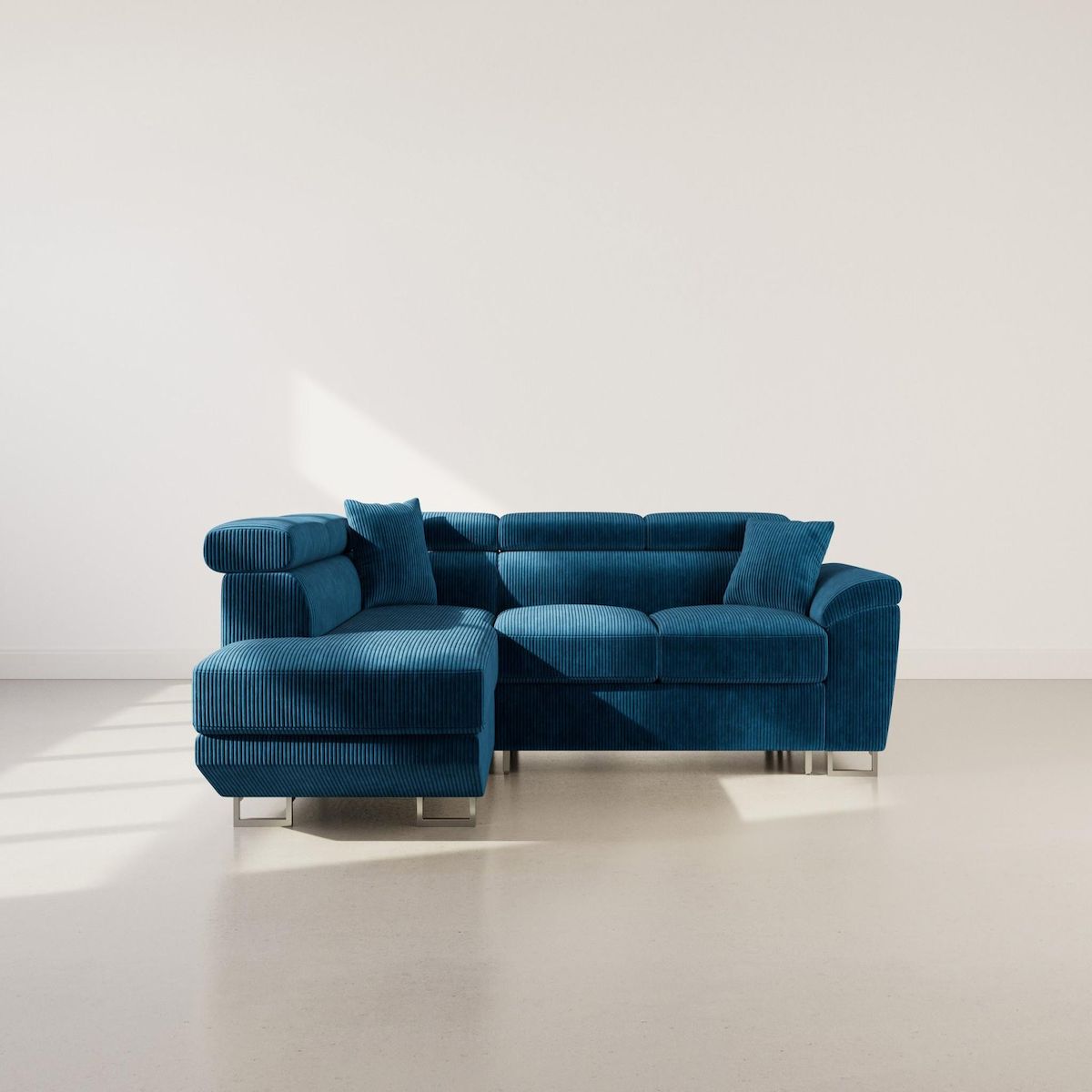 BEST MOBILIER Baoji - canapé d'angle gauche 5 places convertible avec têtières et coffre en velours côtelé