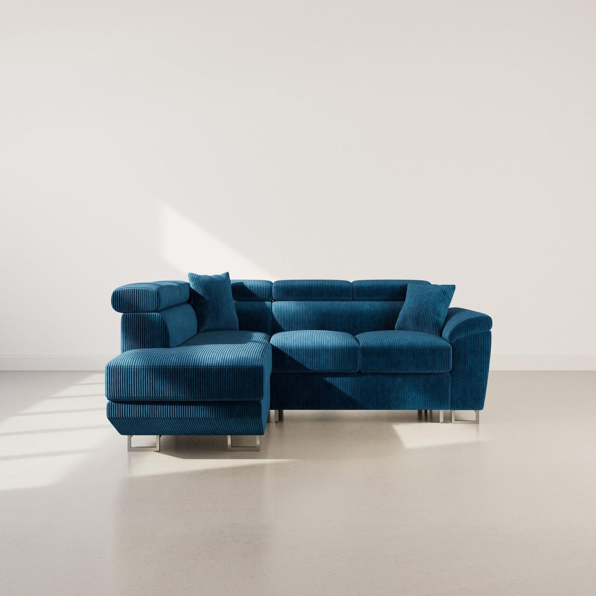 BEST MOBILIER Baoji - canapé d'angle gauche 5 places convertible avec têtières et coffre en velours côtelé