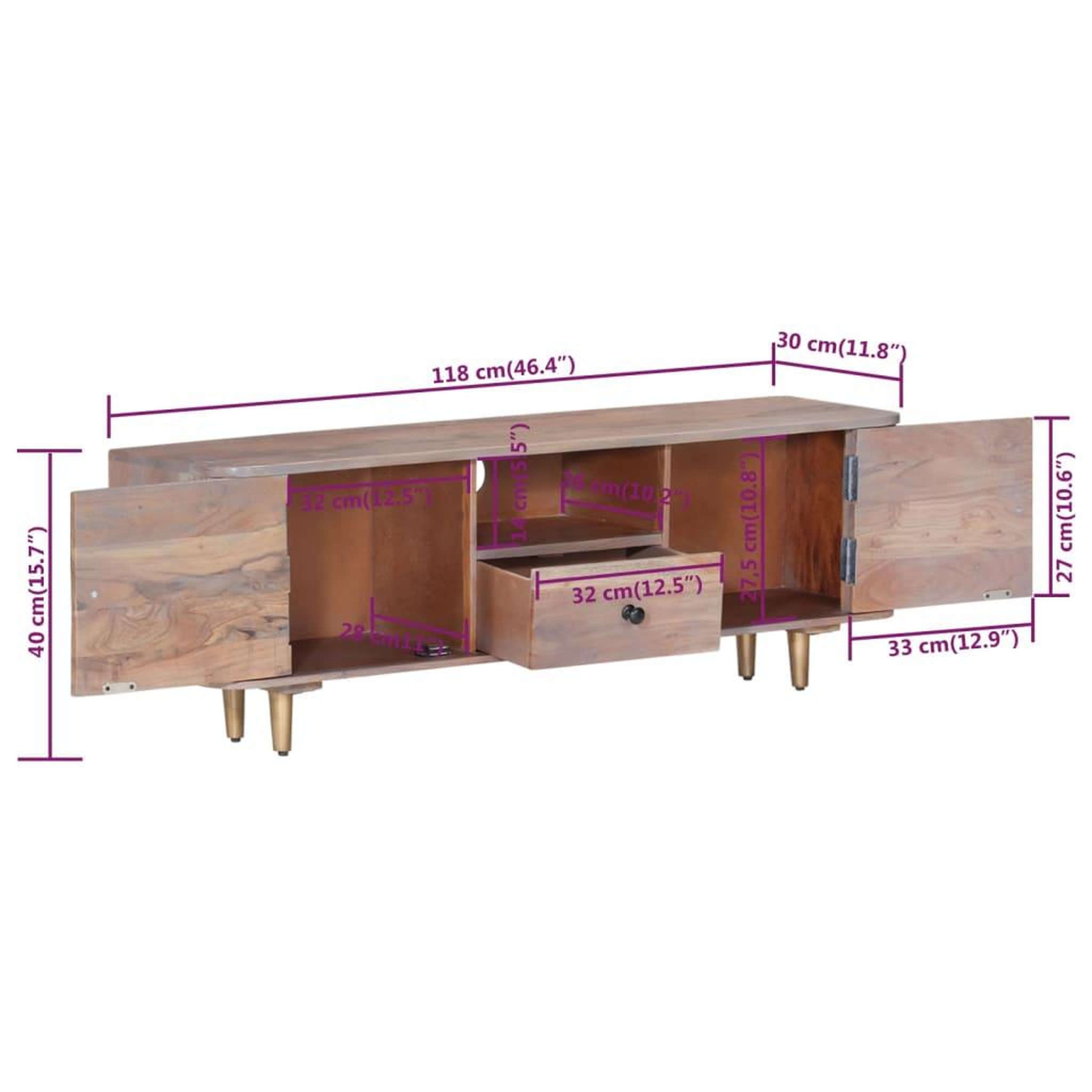 Voir la diapositive 6 : VIDAXL Meuble tv 118x30x40 cm bois d'acacia massif