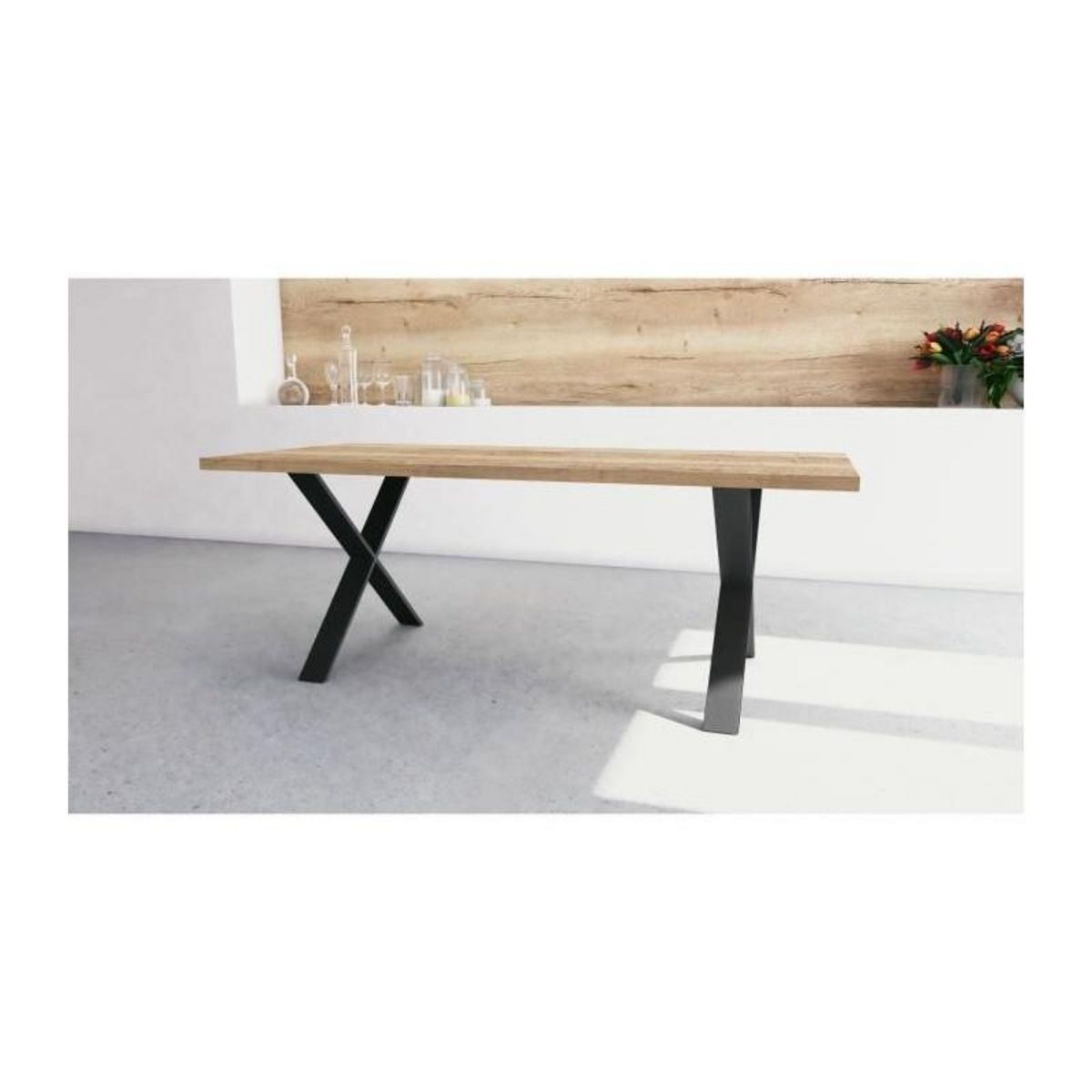 Demeyere Table - STOUT - Rectangulaire - Décor mélamine halifax - Pied en X noir mat - 6 places - 180 x 90 cm - DEMEYERE