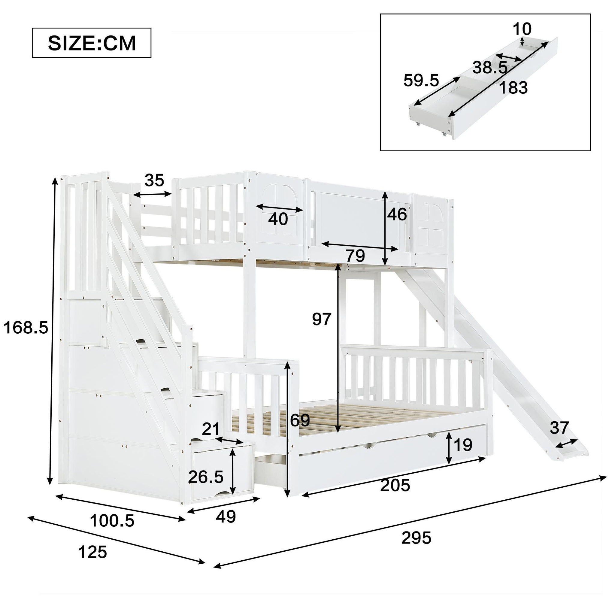 Voir la diapositive 3 : MERAX Lit superposé 90x200cm bois et mdf coloris blanc