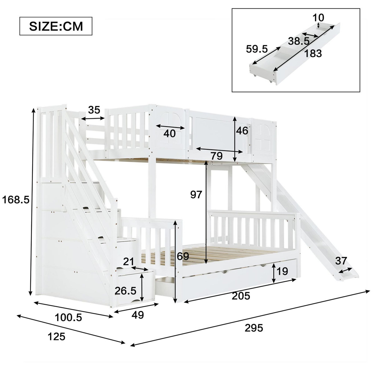 MERAX Lit superposé 90x200cm bois et mdf coloris blanc